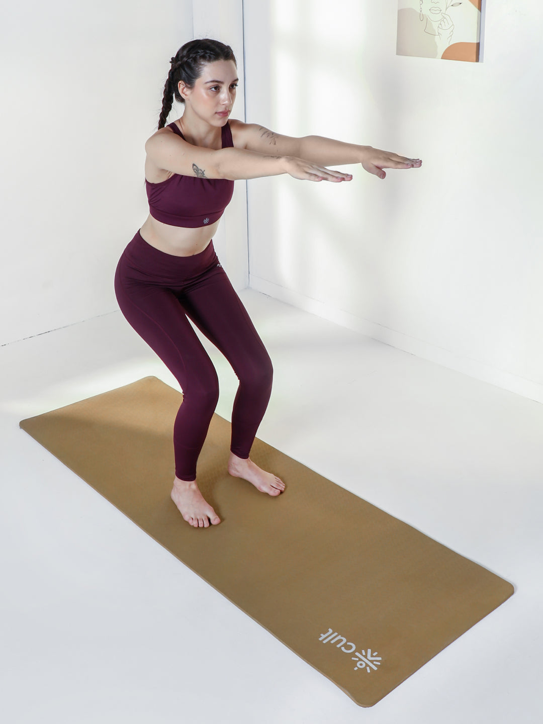 CULT Ultra Cushioned 8mm TPE Yoga & Pilates Mat Eco-Friendly, Skin-Friendly, Anti-Skid, Tear-Resistant, Lightweight & Portable with Carry Strap and Bag Ideal for Home, Gym & Outdoor Workouts - Brown