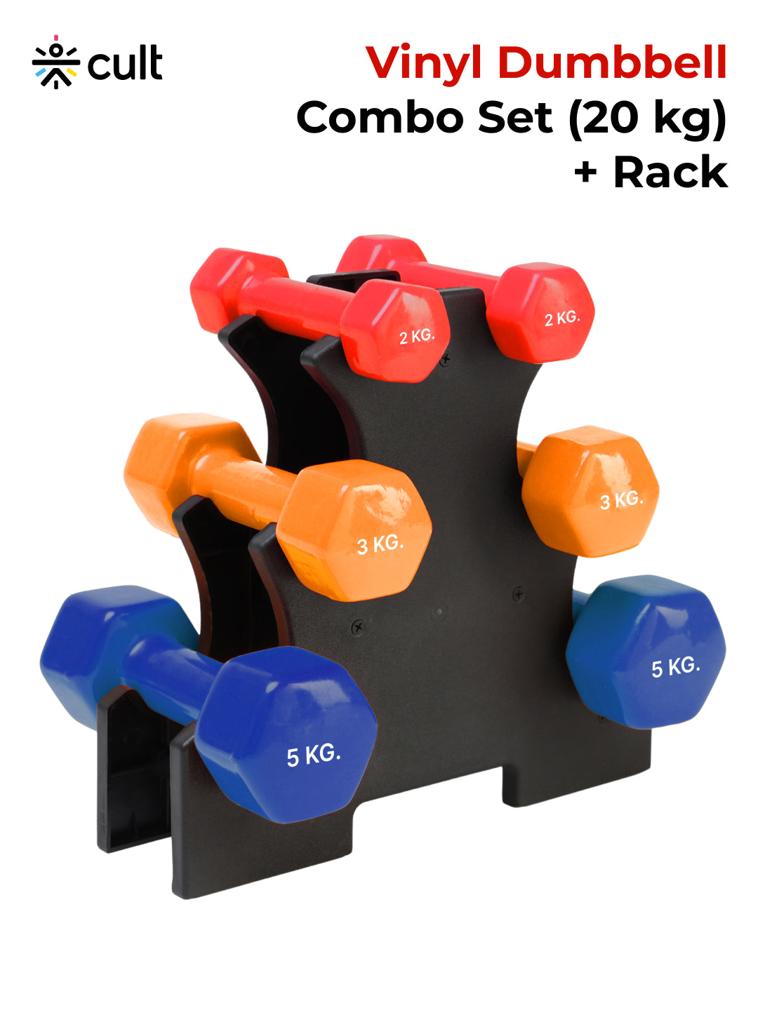 Cult Vinyl Dumbbells Combo for Home Gym Exercise (2kg + 3kg + 5kg Set) 20kg | Dumbbells with Rack