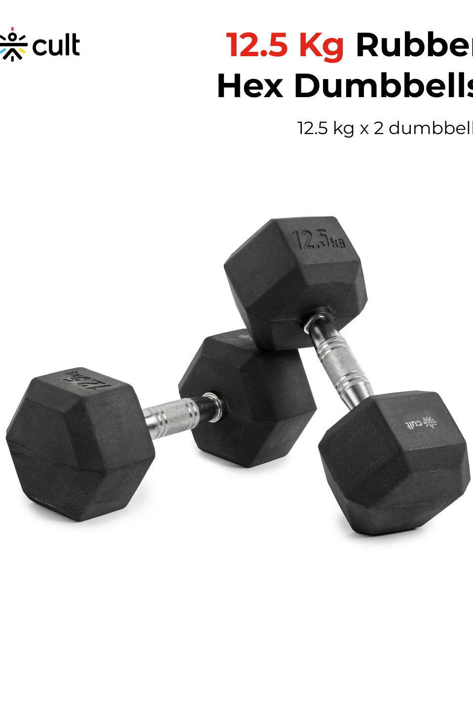 Cult 12.5Kg Hex Dumbbells For Home & Gym Exercises, Set of 2, (Black)