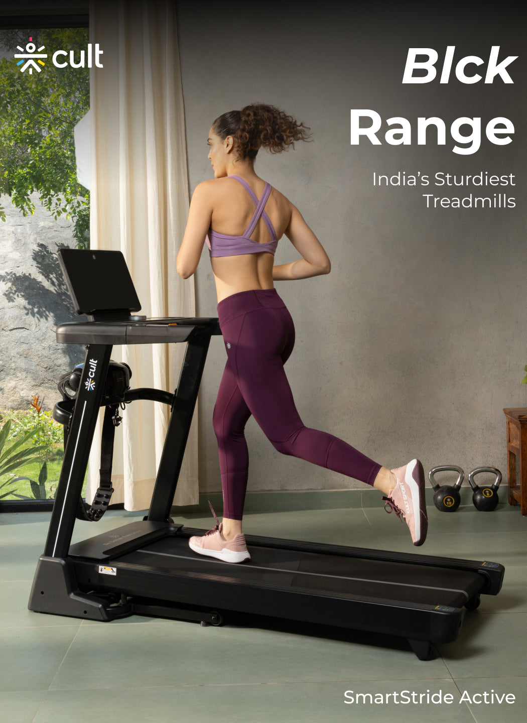 Cult SmartStrideActive BLDC Motor (5HP Peak) Treadmill with Massager | Max Weight: 130kg | 15 Level Auto Incline (with 6 Months extended warranty)