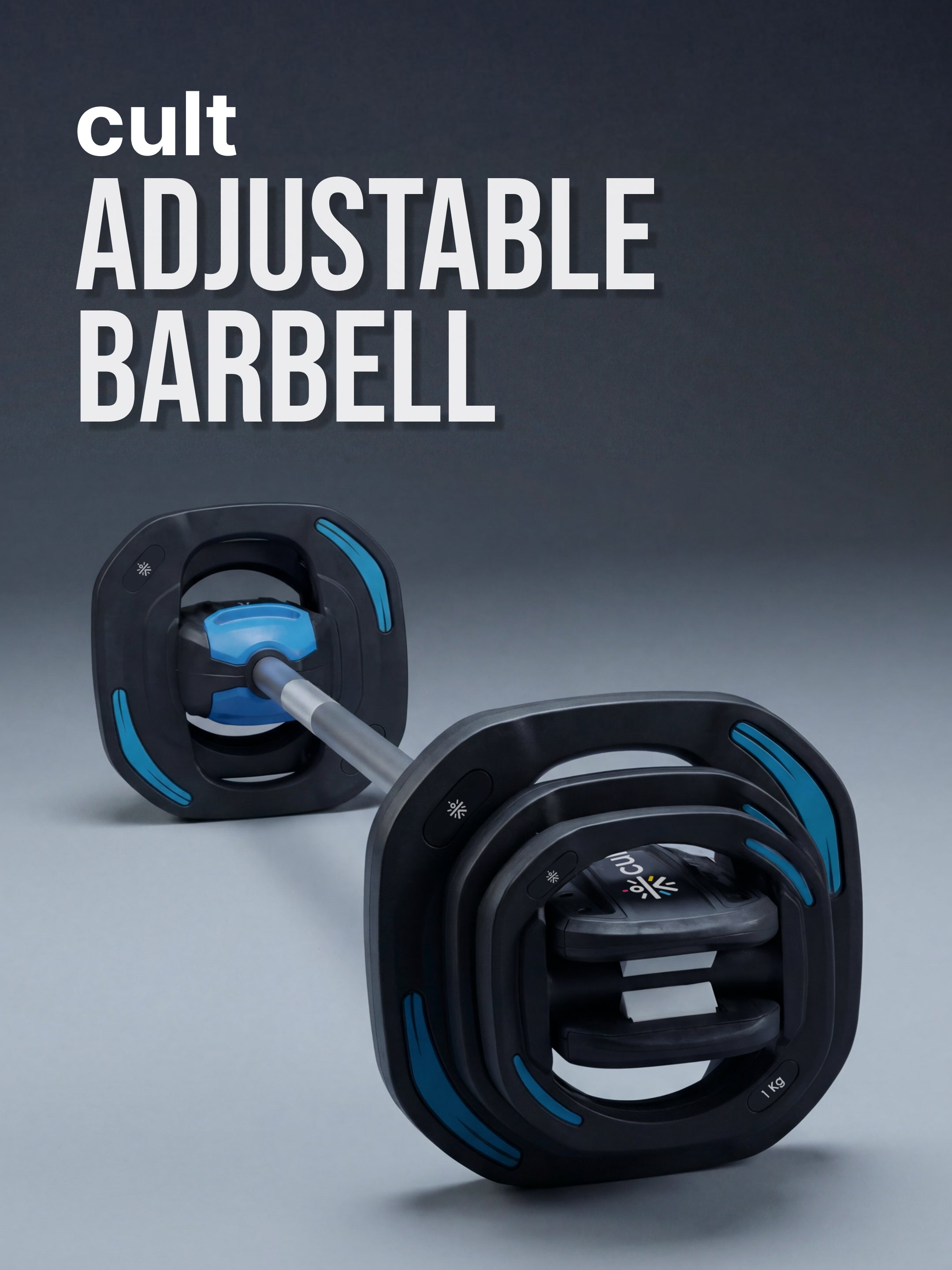 Cult Smartbar 20 Kg Adjustable Barbell with 3 pairs of Multi-grip weight plates, 2-in-1 use as free weights dumbbells & Barbell rod | Perfect for Home Strength Training