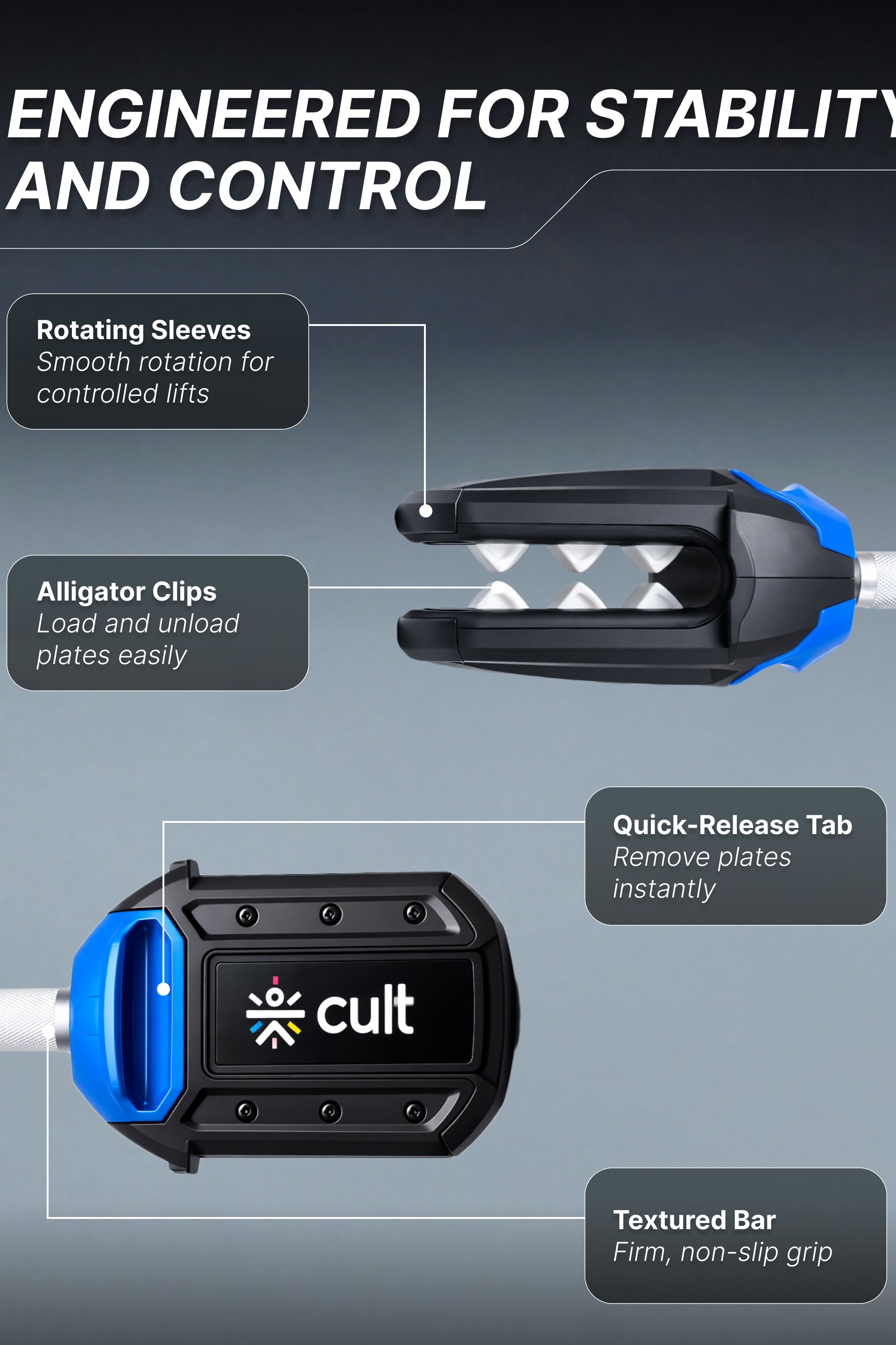 Cult Smartbar 20 Kg Adjustable Barbell with 3 pairs of Multi-grip weight plates, 2-in-1 use as free weights dumbbells & Barbell rod | Perfect for Home Strength Training