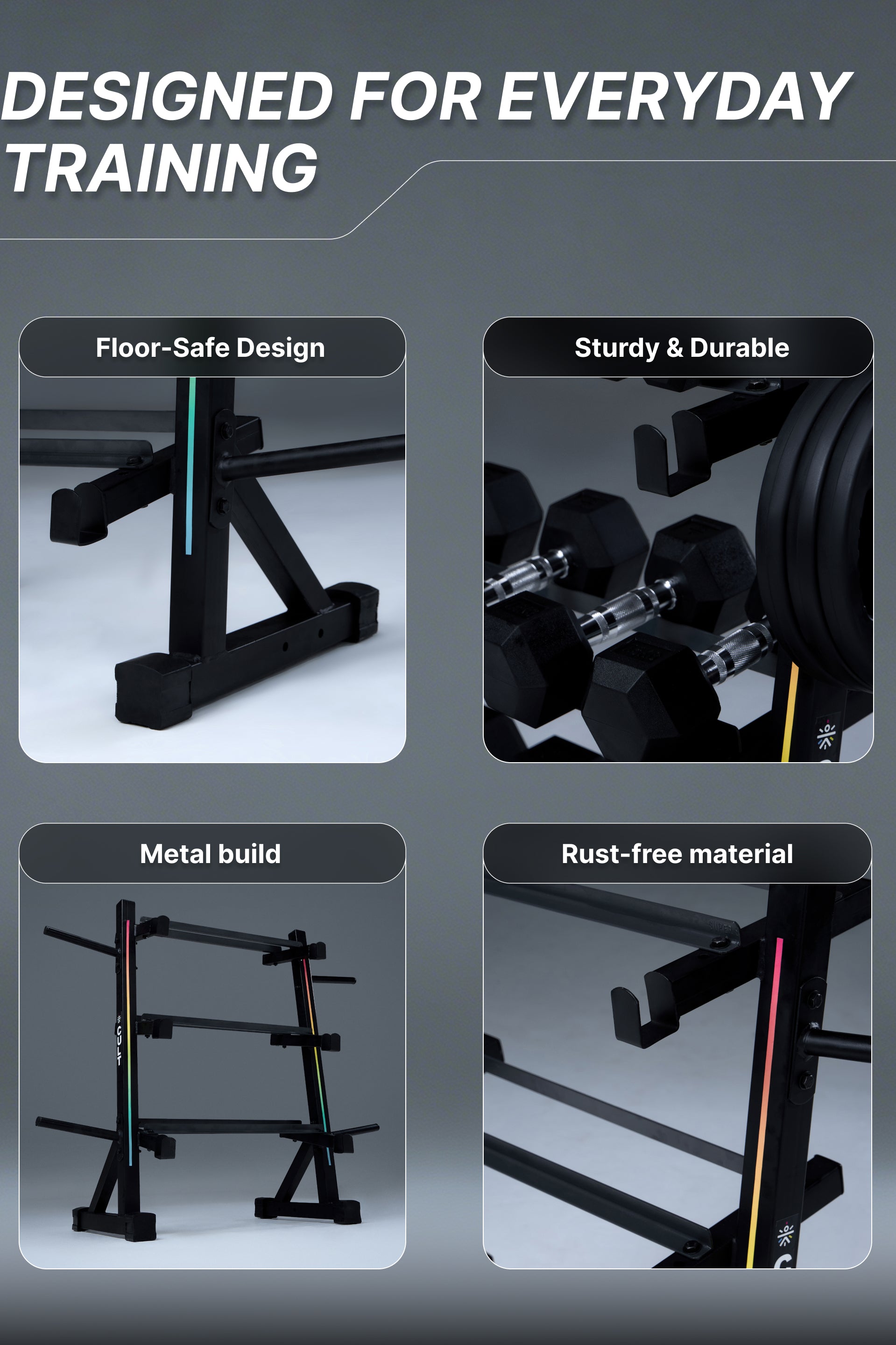 Cult 3 Level Storage Rack for weights (Rod, Plates & Dumbbell) | 300 Kg Max Load | Compact, Stable & Space-Efficient Design for home use (with 6 Months Extended Warranty)