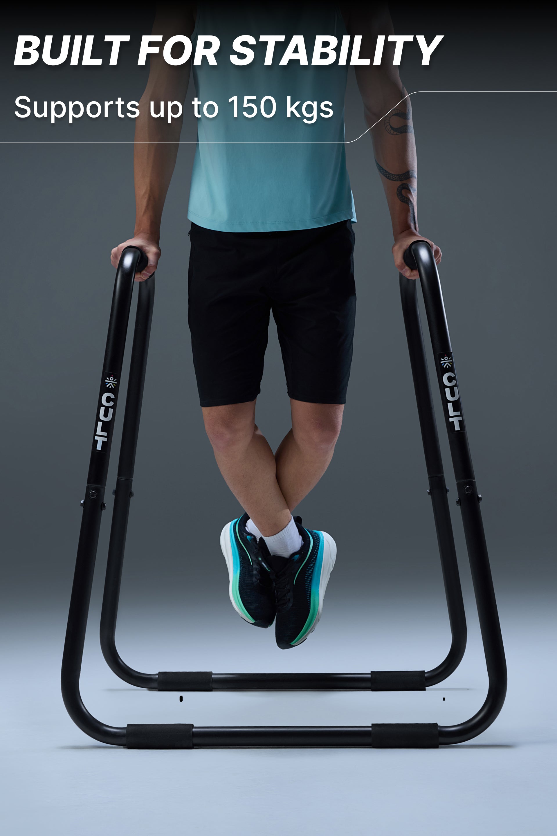 Cult Heavy-Duty Dip Bar for Strength Training | 150 kg Weight Capacity | Non-Slip handle Grips with Stable Leveling | Perfect for home Gym (with 6 months extended warranty)