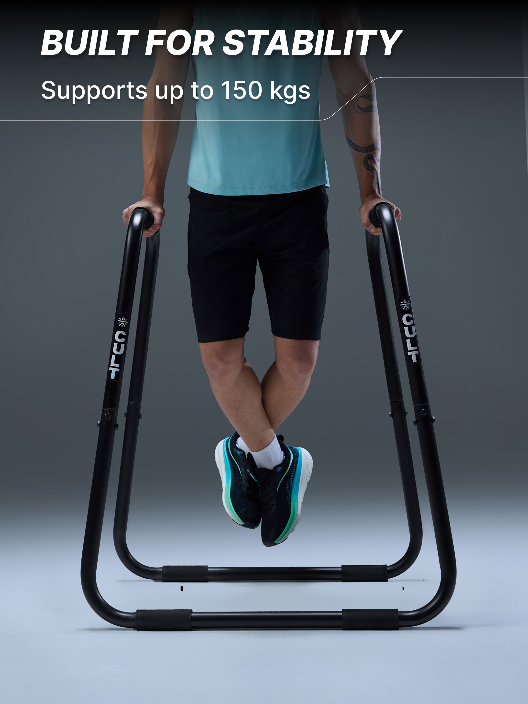 Cult Heavy-Duty Dip Bar for Strength Training | 150 kg Weight Capacity | Non-Slip handle Grips with Stable Leveling | Perfect for home Gym (with 6 months extended warranty)