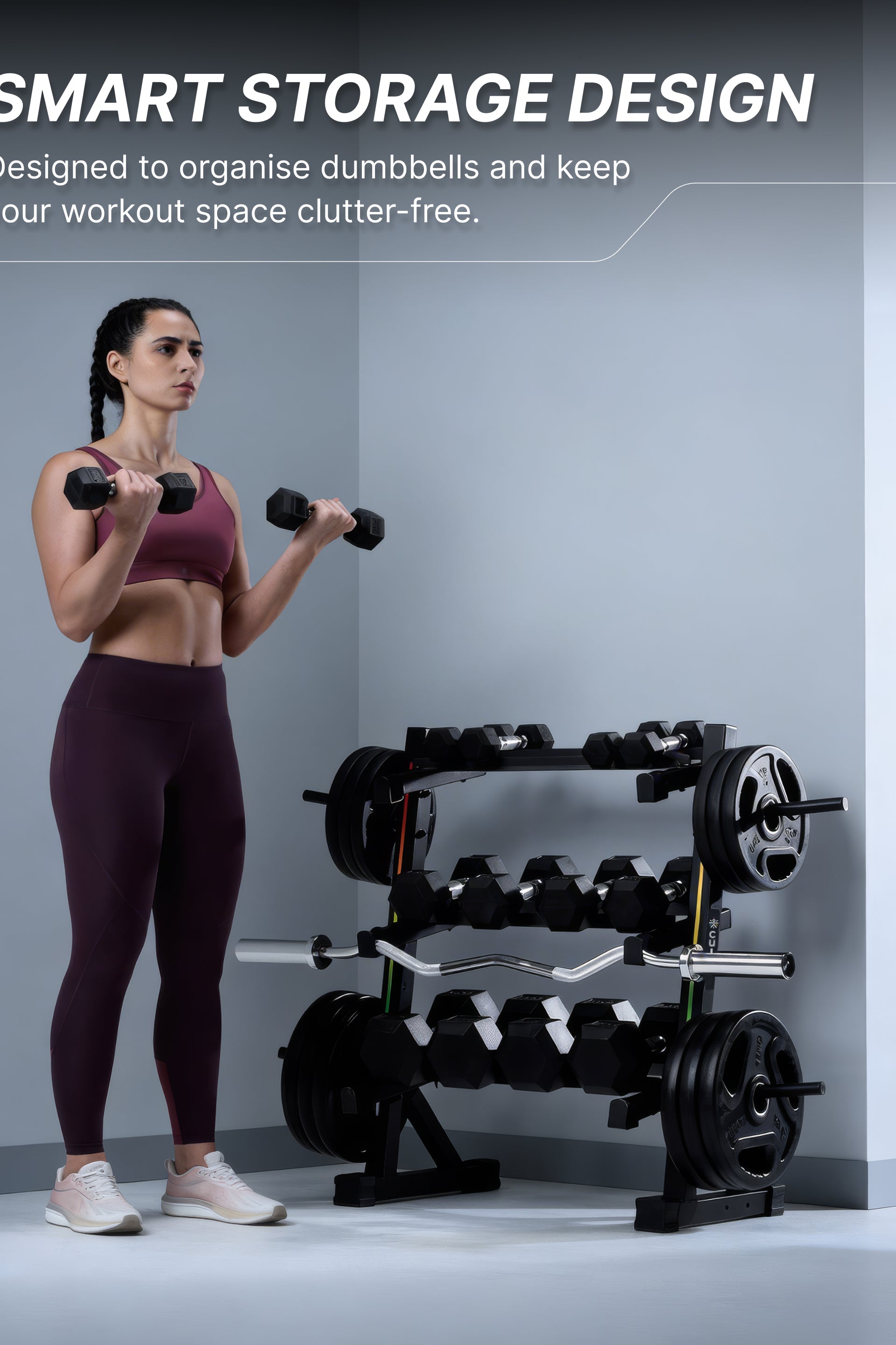 Cult 3 Level Storage Rack for weights (Rod, Plates & Dumbbell) | 300 Kg Max Load | Compact, Stable & Space-Efficient Design for home use (with 6 Months Extended Warranty)