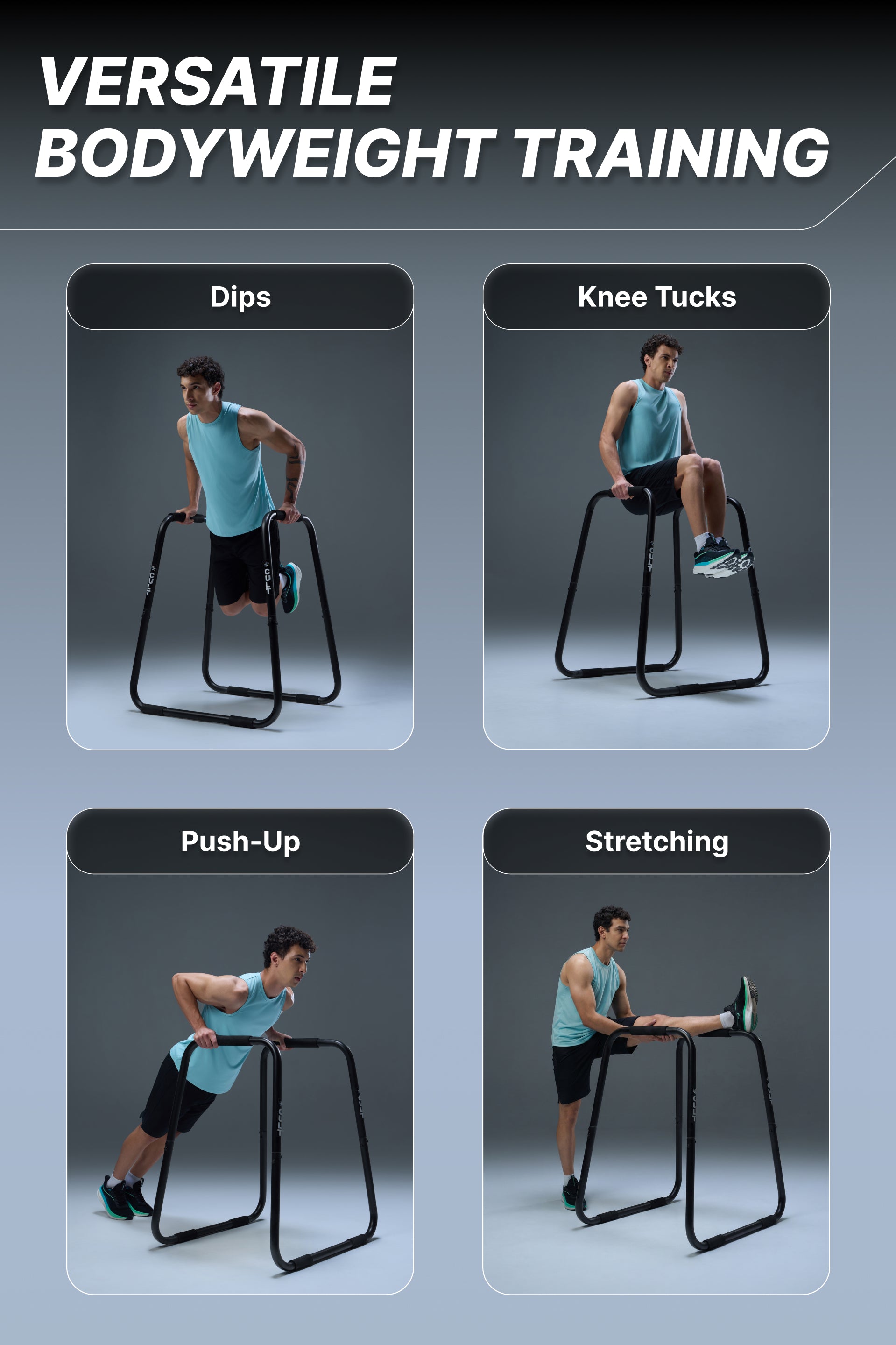 Cult Heavy-Duty Dip Bar for Strength Training | 150 kg Weight Capacity | Non-Slip handle Grips with Stable Leveling | Perfect for home Gym (with 6 months extended warranty)