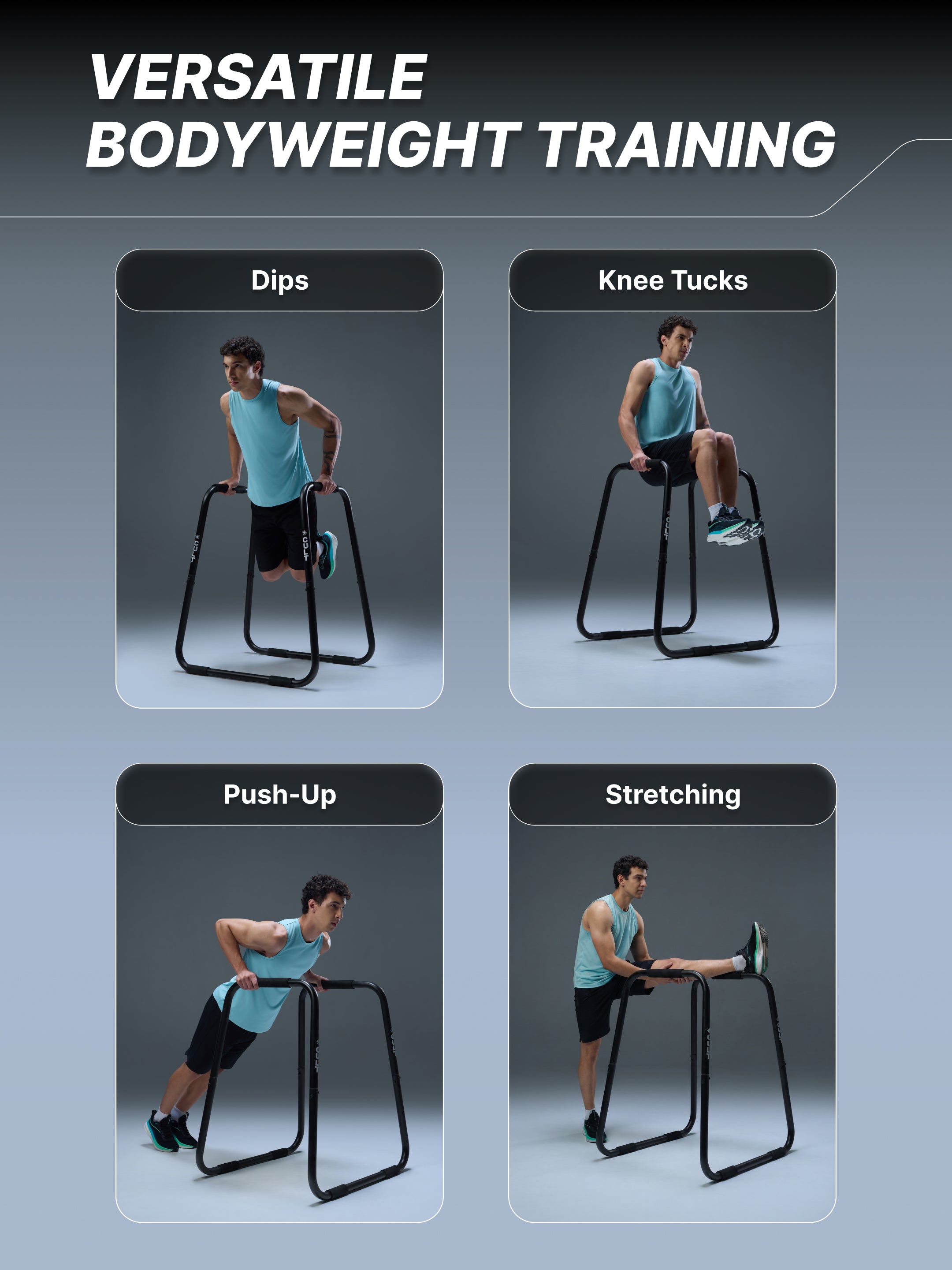 Cult Heavy-Duty Dip Bar for Strength Training | 150 kg Weight Capacity | Non-Slip handle Grips with Stable Leveling | Perfect for home Gym (with 6 months extended warranty)