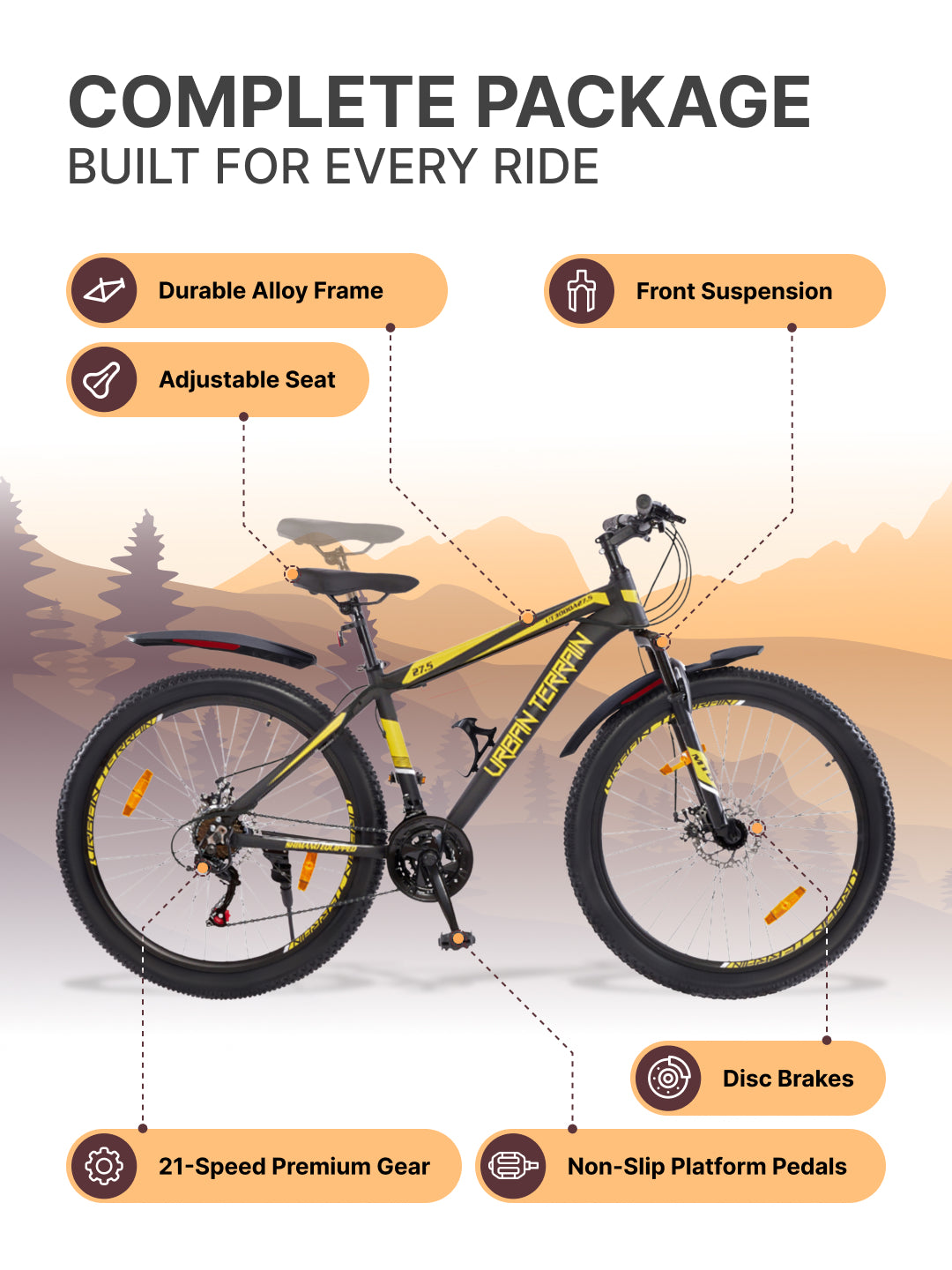UT3000A27.5 Mountain Bike Alloy 21 Speed Cycle Shimano Gear 27.5 inch Tyre, Black With Front Suspension, Double Wall Rim and Dual Disc Brakes Ideal For 5.2 ft to 6 ft