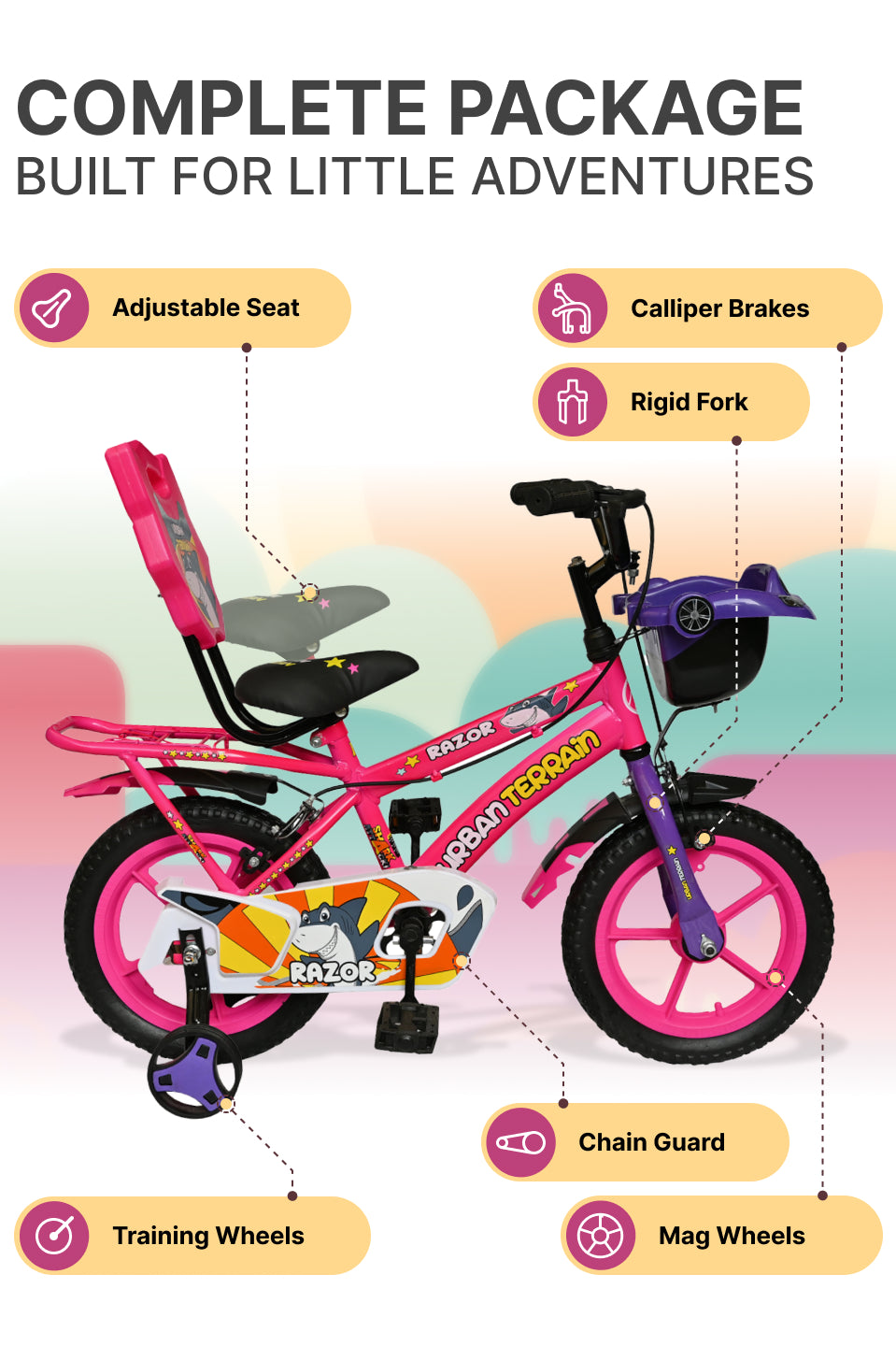 Razor Kids Cycle Steel Single Speed 14 inch, Pink, Ideal For 2.5 ft - 3.5 ft
