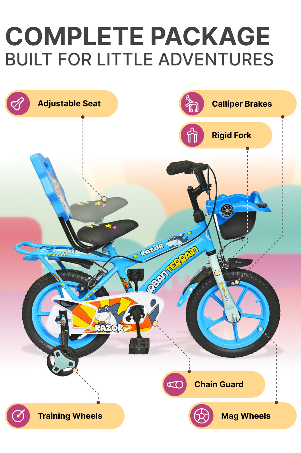 Razor Kids Cycle Steel Single Speed 14 inch, Blue, Ideal For 2.5 ft - 3.5 ft