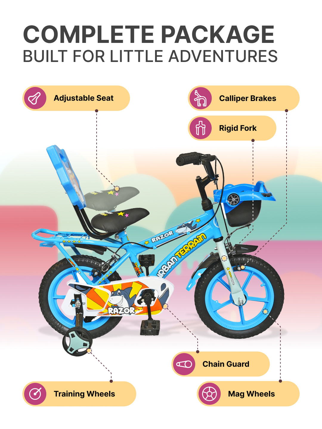 Razor Kids Cycle Steel Single Speed 14 inch, Blue, Ideal For 2.5 ft - 3.5 ft