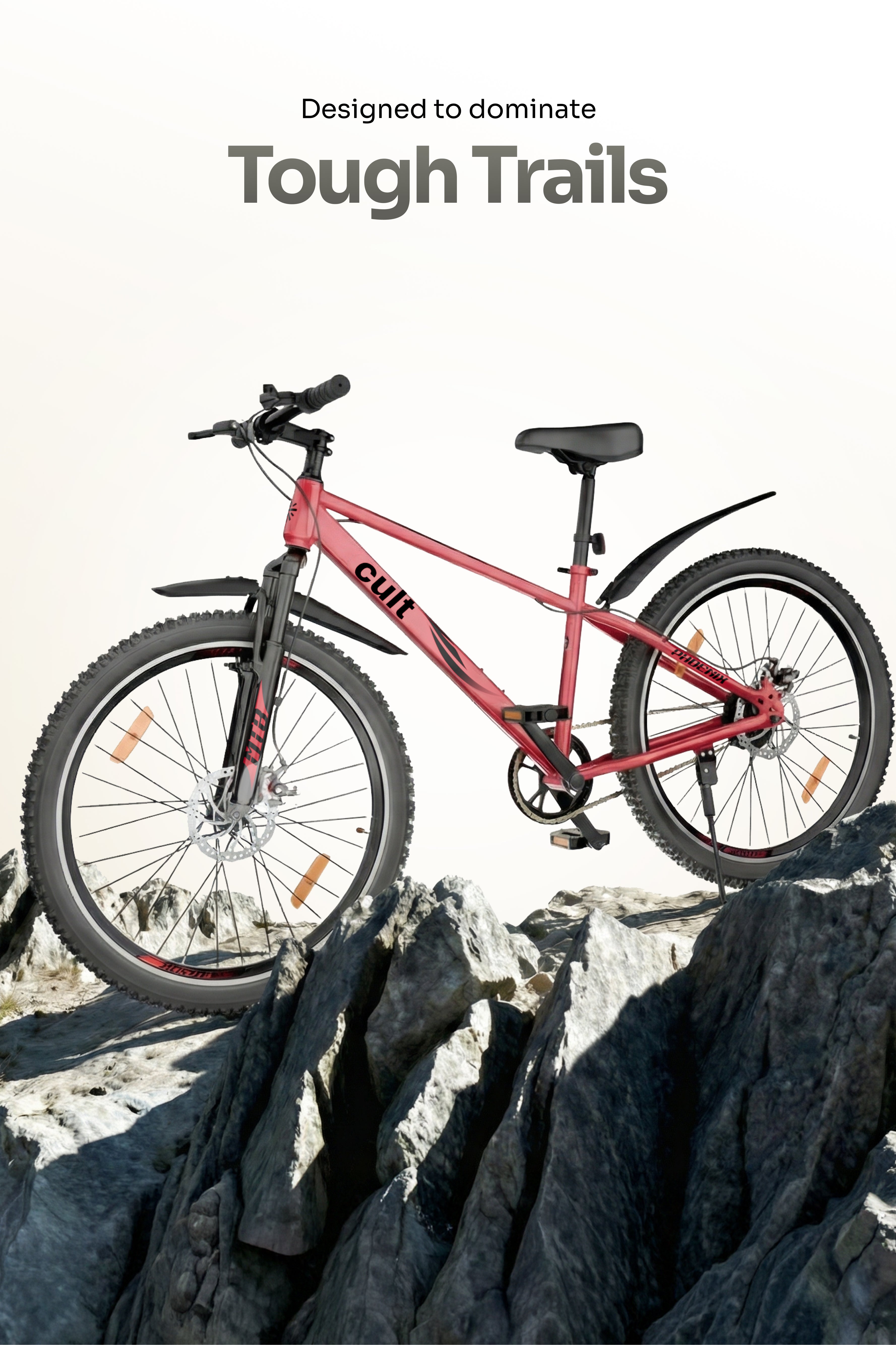 Cult Phoenix 29T Steel Mountain Bike with Dual Disc Brake and Front Suspension, Red