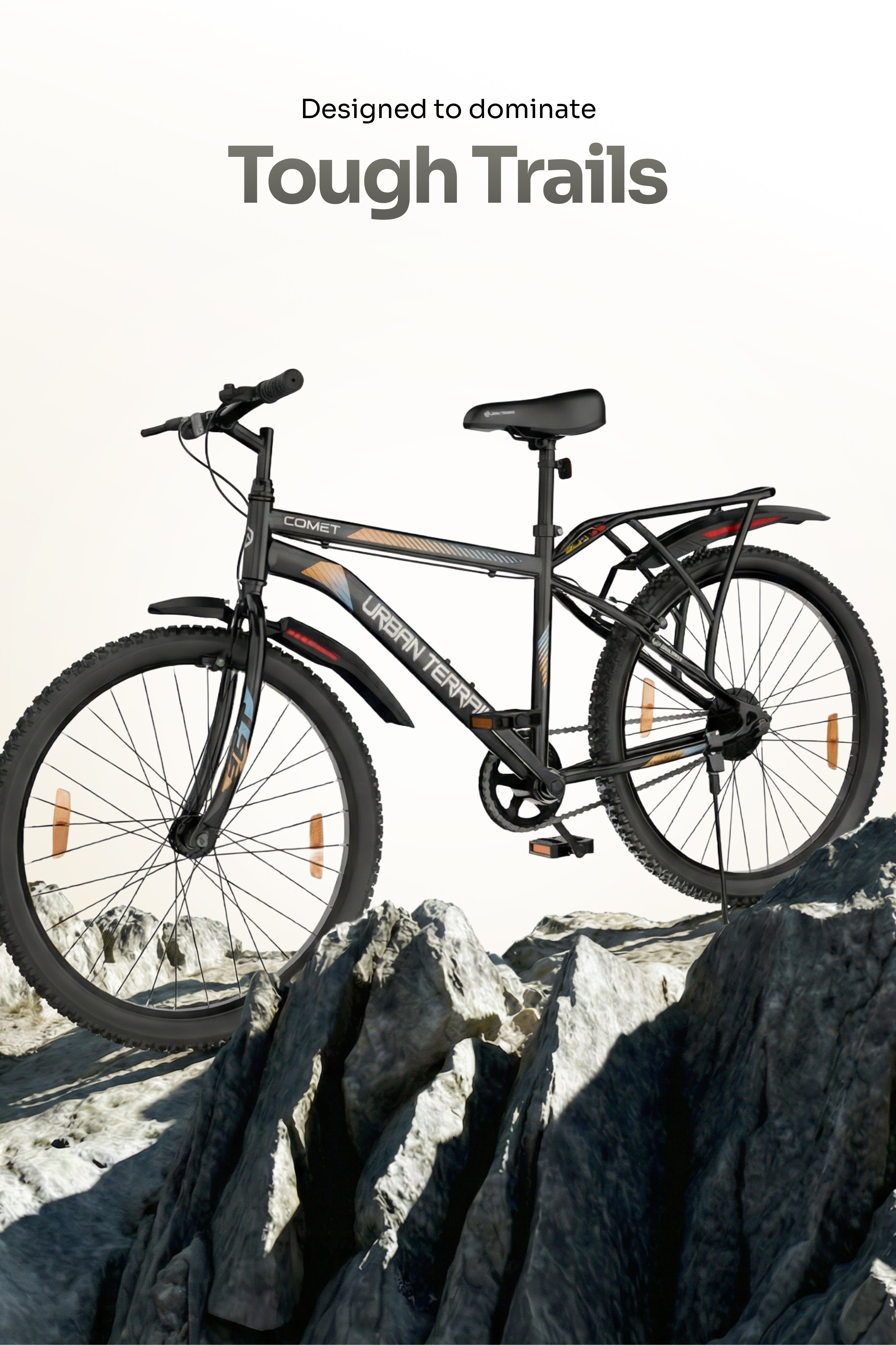 Urban Terrain Comet 26T Single Speed Steel Mountain Bike with Inbuilt Carrier (Black)