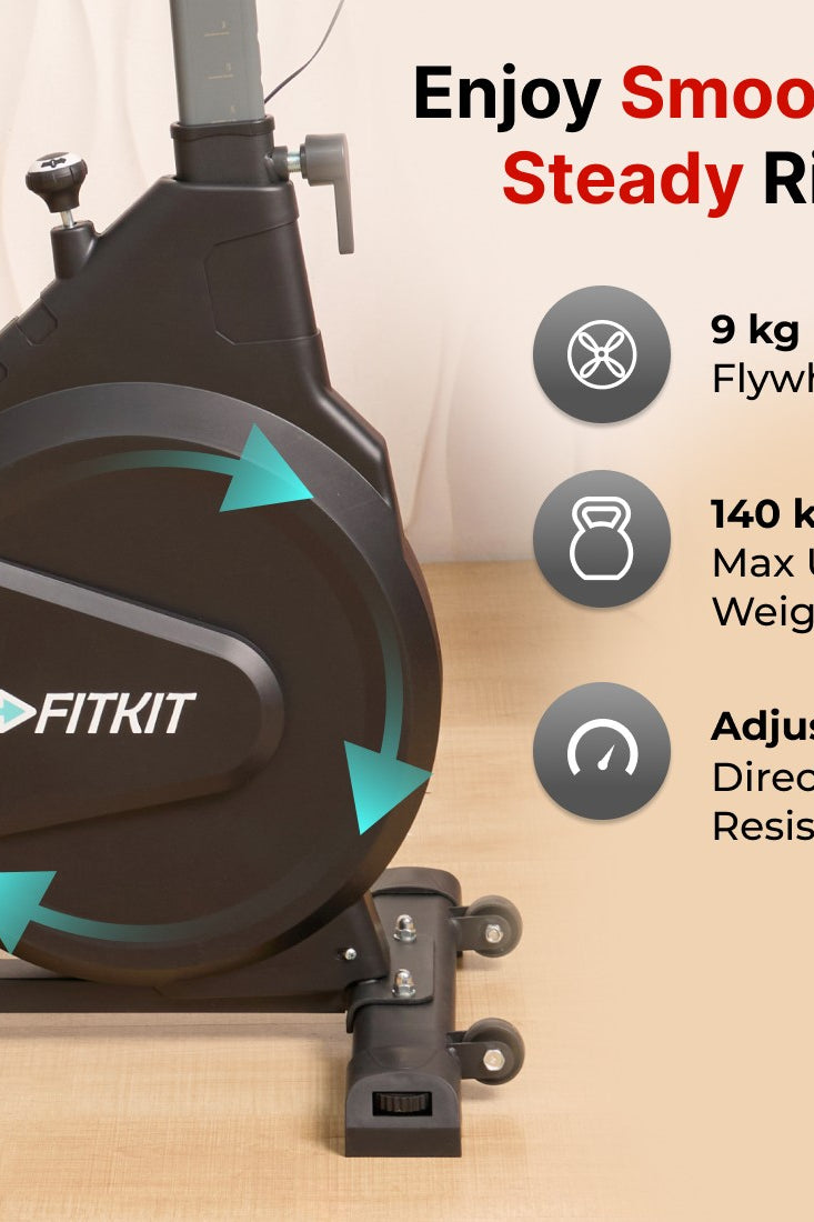 FK7003 Spinbike | 9kg Flywheel | Max Weight: 140Kg | Black (6 months warranty + 6 months extended warranty)
