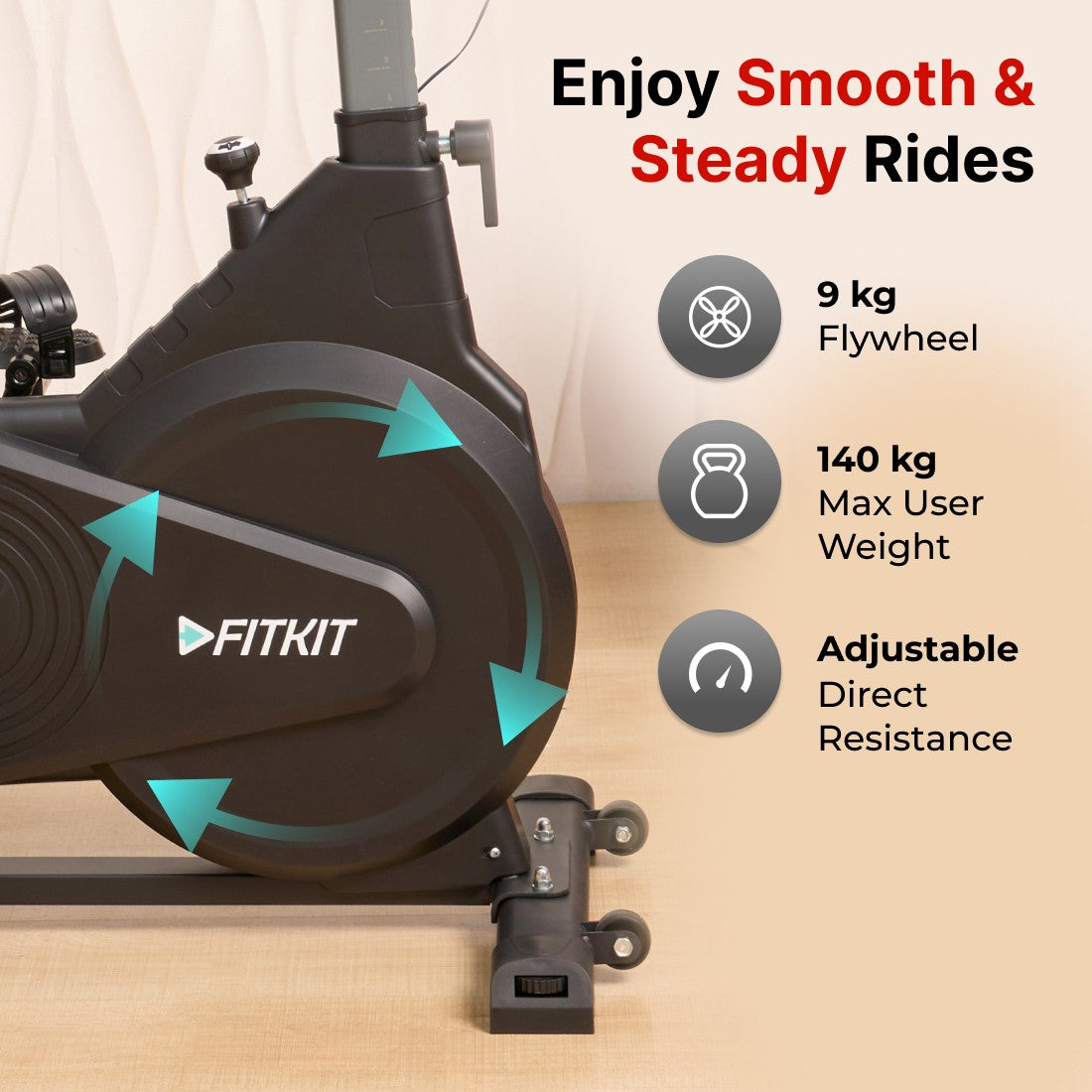 FK7003 Spinbike | 9kg Flywheel | Max Weight: 140Kg | Black (6 months warranty + 6 months extended warranty)