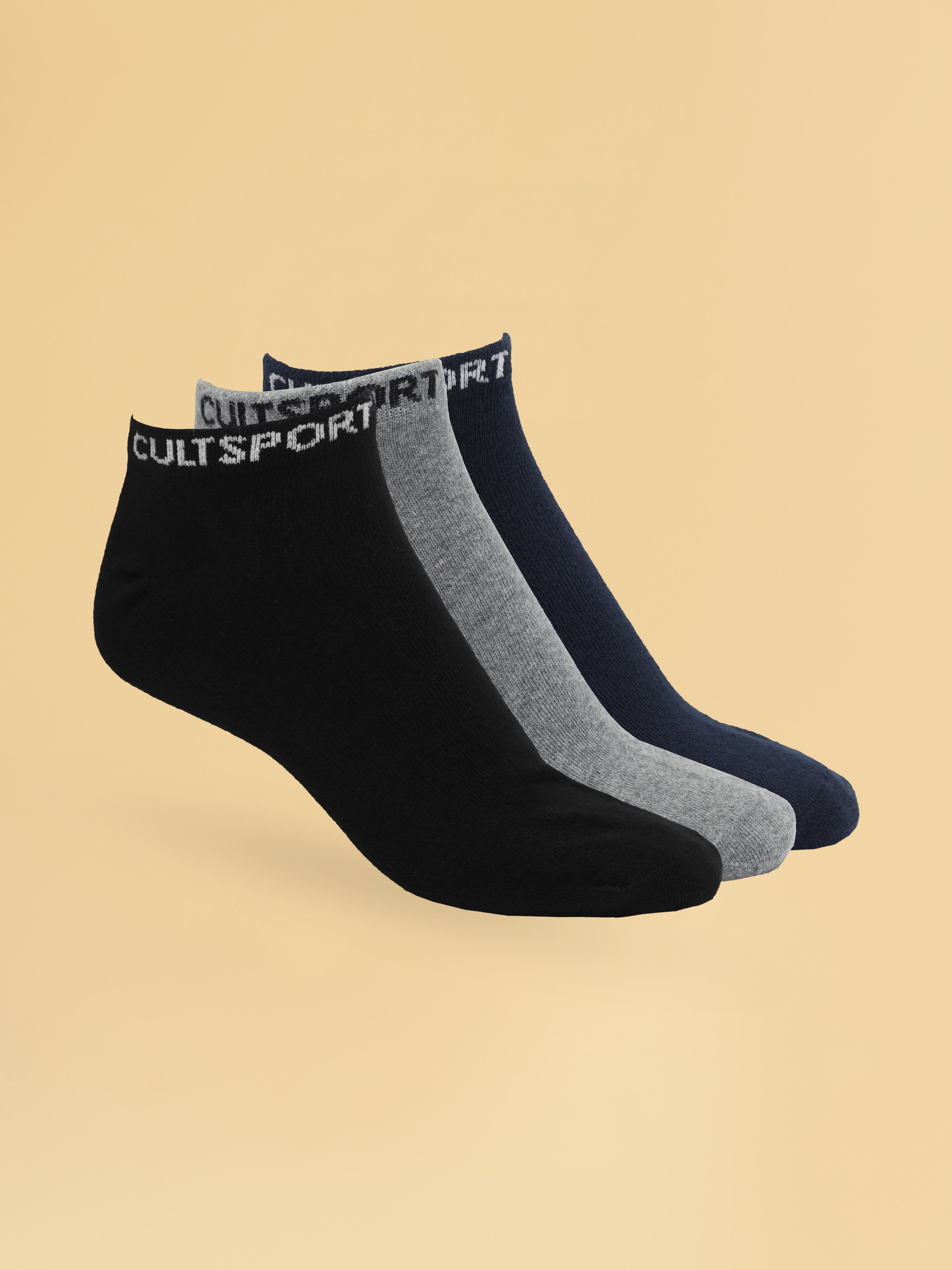 Sports Low Ankle Length Pack of 3 Black,Grey & Navy Men's Socks