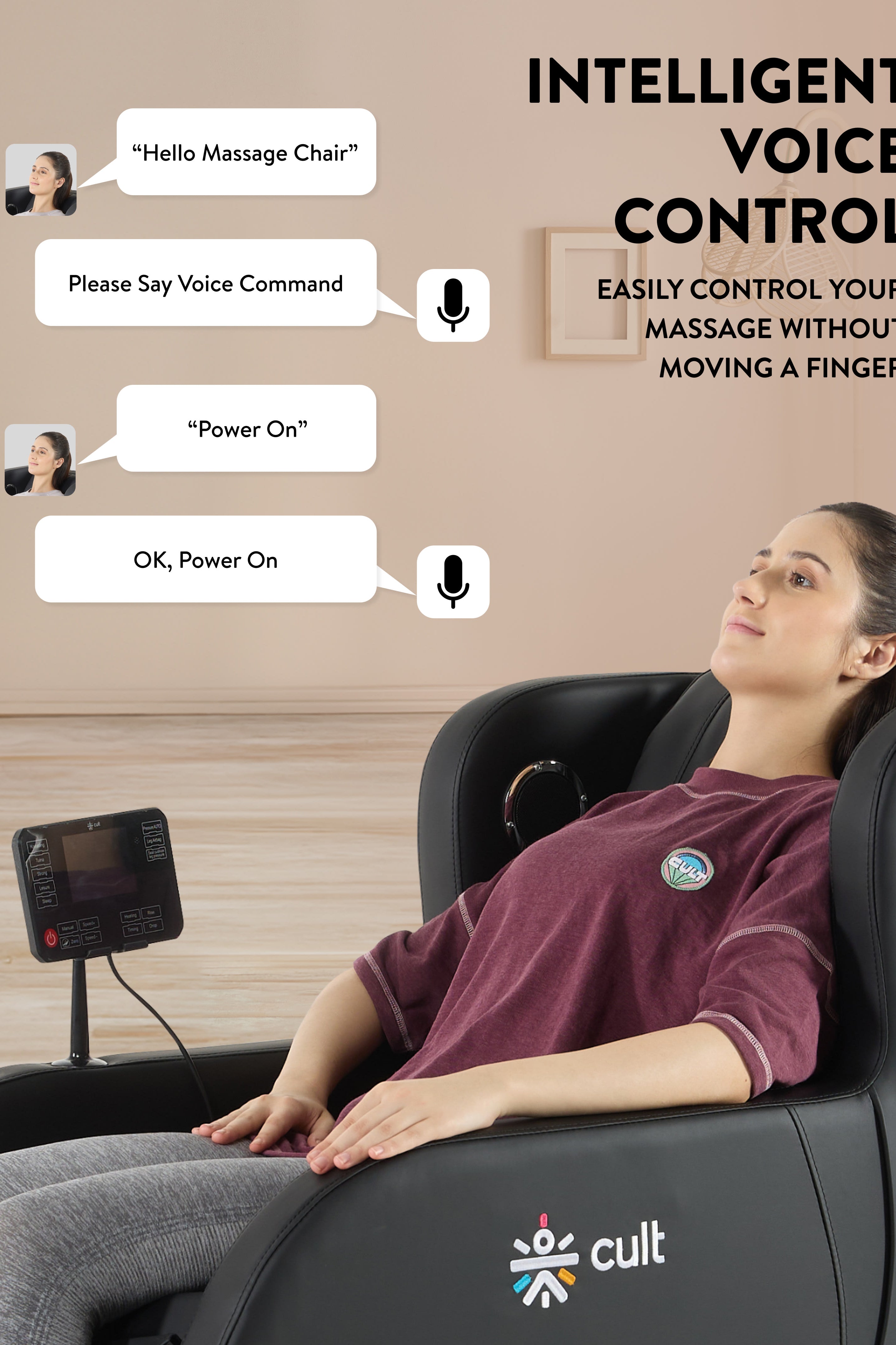 Cult BlissBlack Massage Chair with Fixed Point Massage Technique and Bluetooth AI Voice Function for Full Body Massage At Home