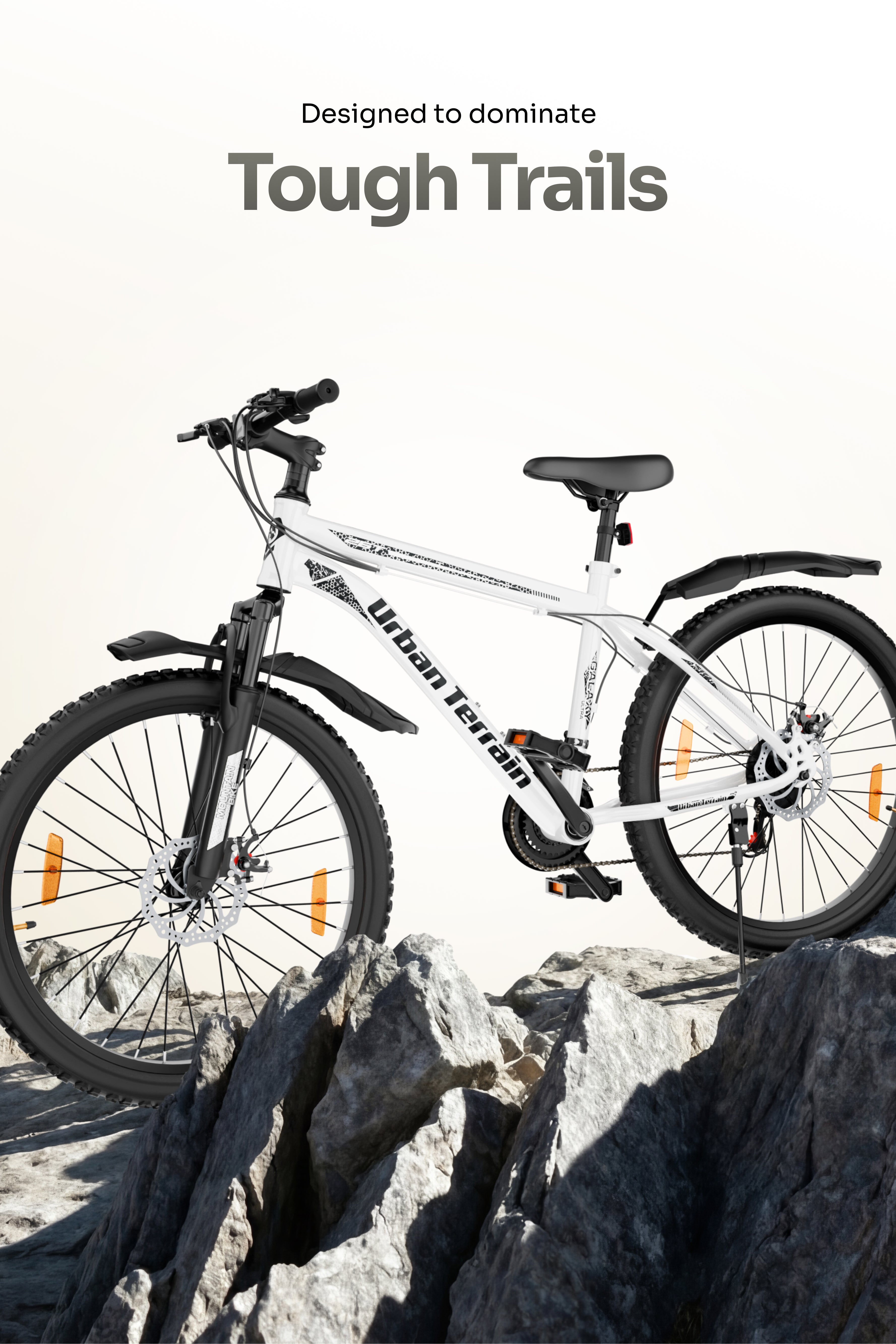 Galaxy Ultra Mountain Bike Steel 21 Speed Cycle 26 inch Tyre, White With Front Suspension, Single Wall Rim and Dual Disc Brakes Ideal For 5 ft to 5.7 ft