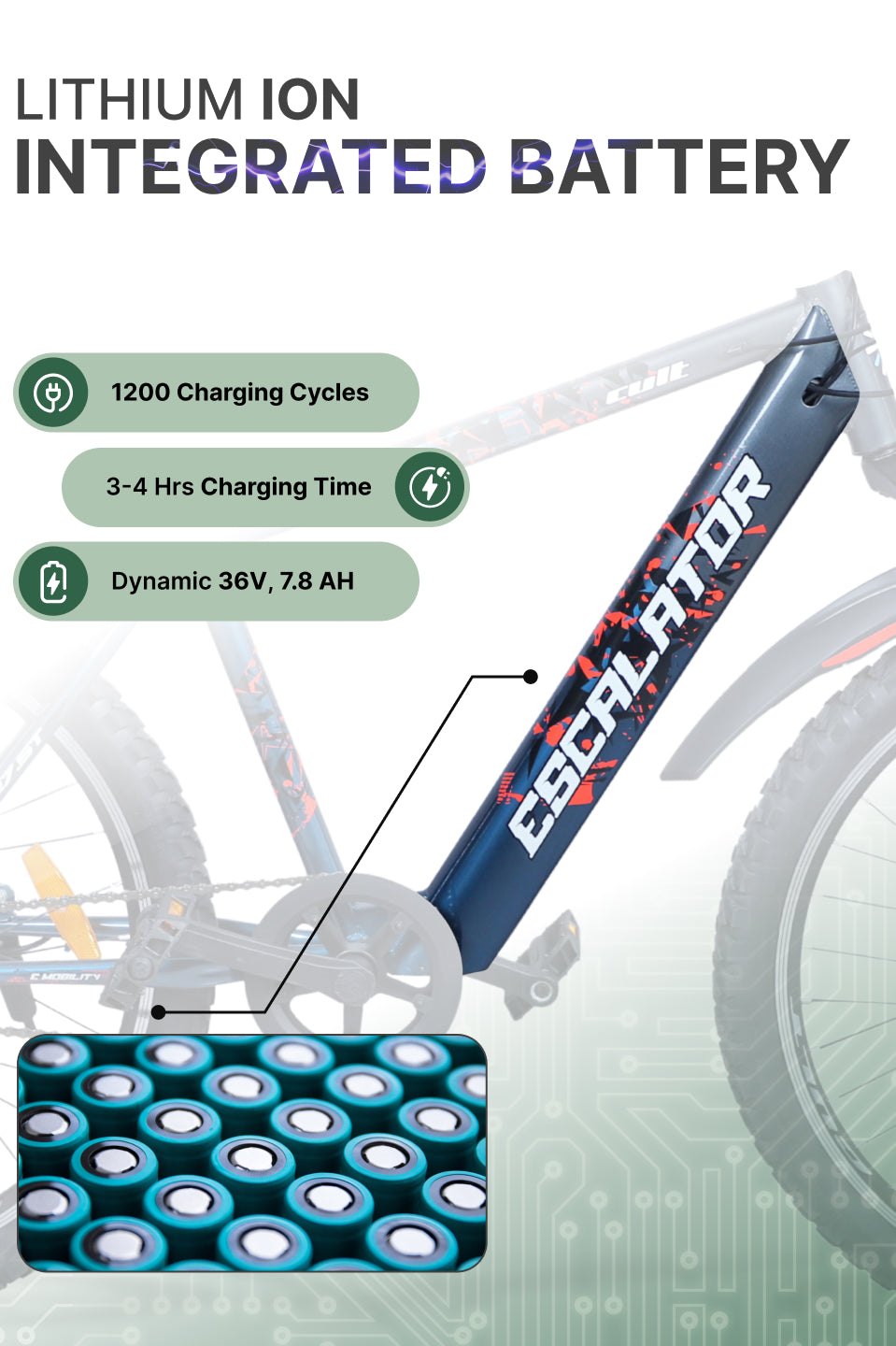 Escalator 27.5T Blue Grey with 250W BLDC Motor| 4 Hours Fast Charge| 7.8 Ah Li-ion Battery| Up to 35 Km| 27.5 Inches Wheels| Single Speed Electric Cycle | Ideal for 15+ Years