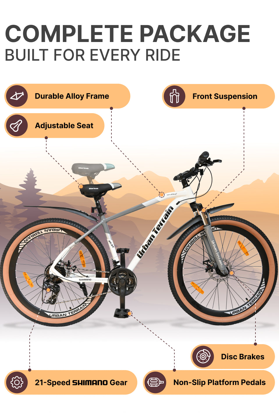 Aeroblast Mountain Bike Alloy Frame 21 Speed Cycle 27.5 inch With Front Suspension, Triple Wall Rim and Dual Disc Brakes, Ideal For 5.2 ft to 6 ft, 15+ Years, Unisex (WhiteGrey)