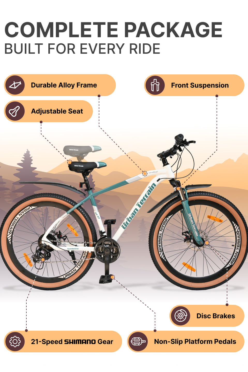 Aeroblast Mountain Bike Alloy Frame 21 Speed Cycle 27.5 inch With Front Suspension, Triple Wall Rim and Dual Disc Brakes, Ideal For 5.2 ft to 6 ft, 15+ Years, Unisex (WhiteBlue)