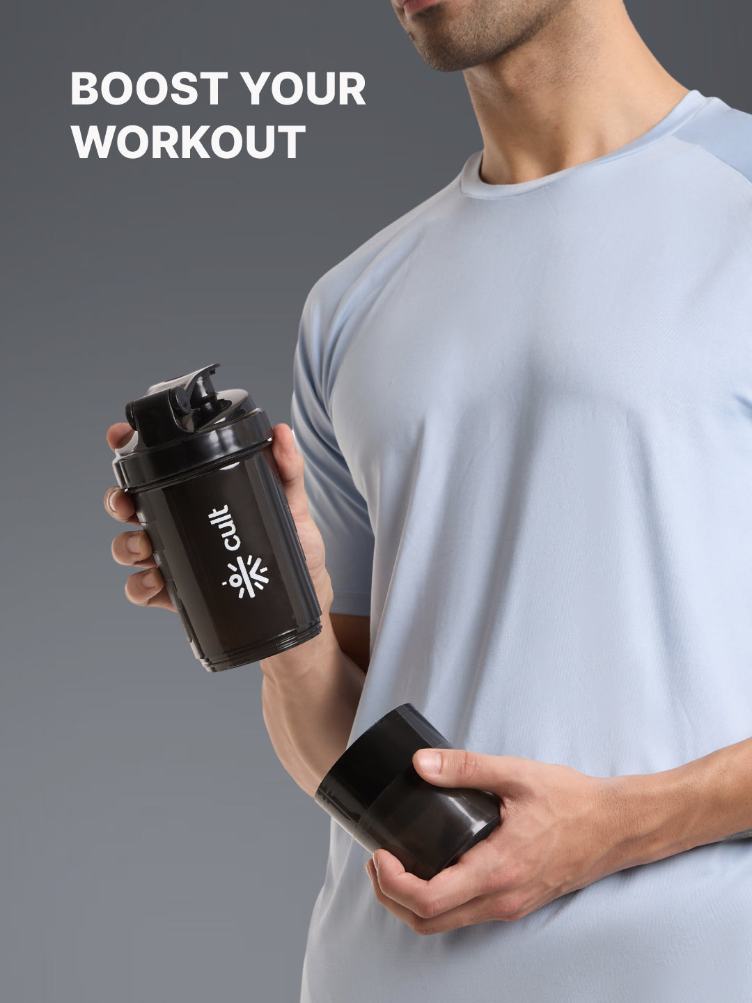 cult Gym Spider Shaker Bottle 550ml Shaker for Protein Shake 2 Storage Compartment Gym Protein Shaker For Workout Shaker Bottle For Men & Women Black