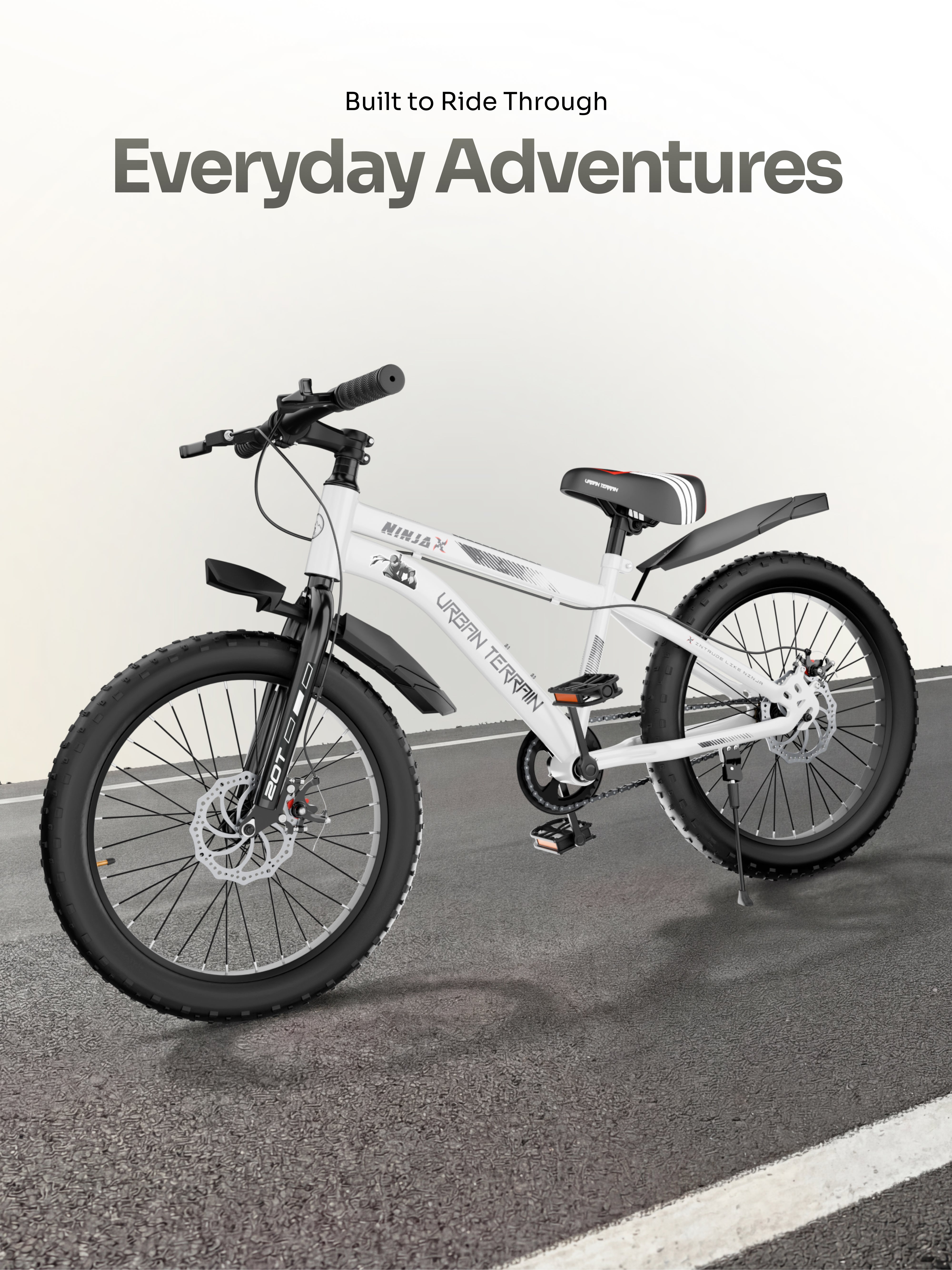 Urban Terrain Ninja X 20T Fat Tire Kids Bicycle with Dual disc brakes, White
