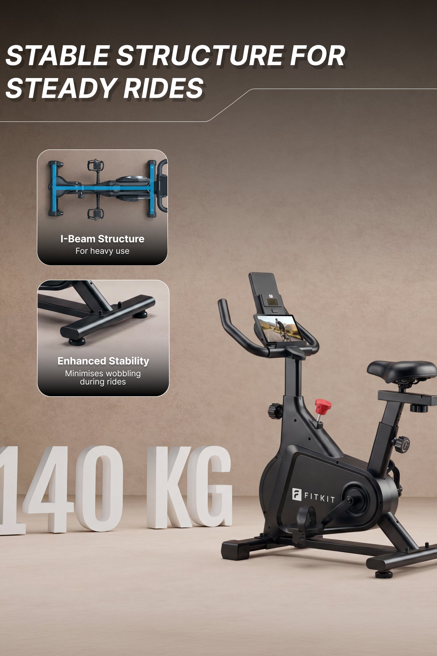 Fitkit by Cult FK8002 Spin Bike with 8Kg Flywheel, LCD display, Adjustable Brake Pad Resistance with Belt Drive System for Fitness at Home Workouts | Max Weight : 140 kg (Black)