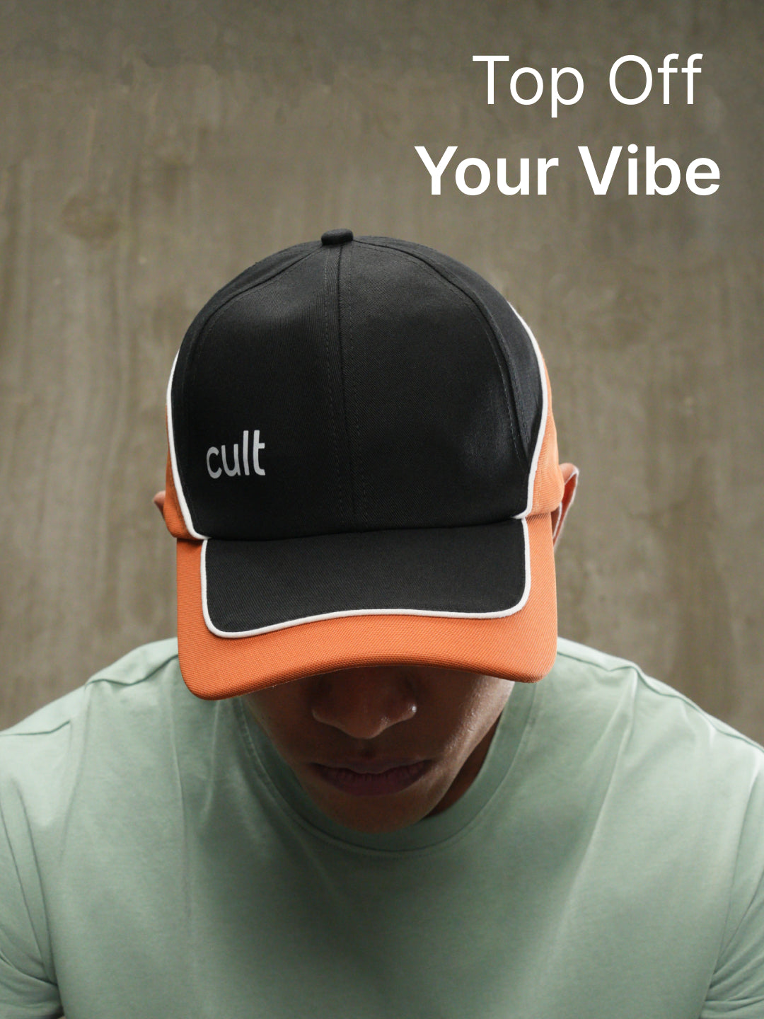 cult Colour Block Cap Black and Orange- Unisex Adjustable Cap for Men & Women