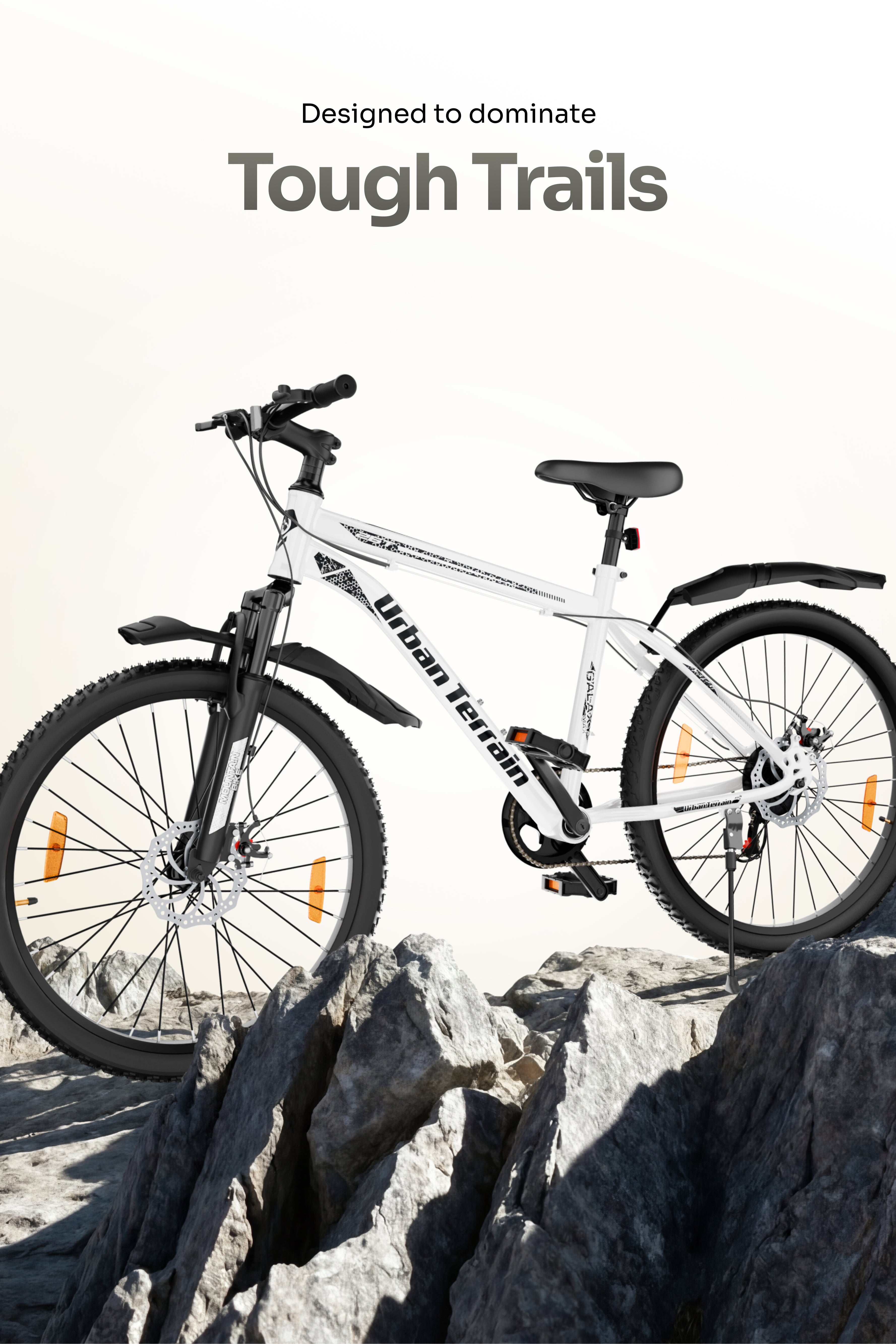 Galaxy Max Mountain Bike Steel 7 Speed Cycle 26 inch Tyre, White With Front Suspension, Single Wall Rim and Dual Disc Brakes Ideal For 5 ft to 5.7 ft