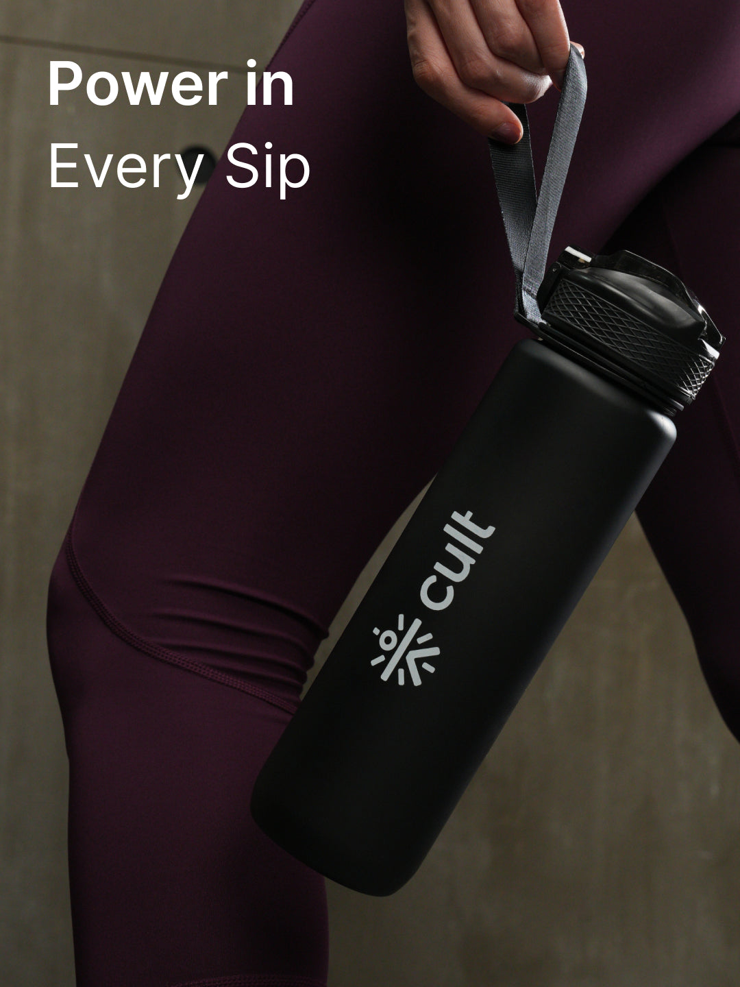 cult Motivational Bottle 1L Unisex Time Mark Sipper with Straw Black