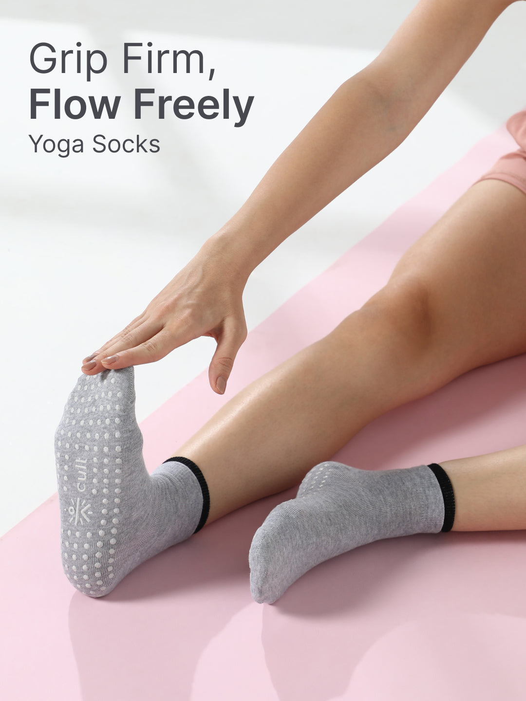 Yoga Anti-skid Ankle Length Pack of 2 Grey & Black Unisex Cotton Socks