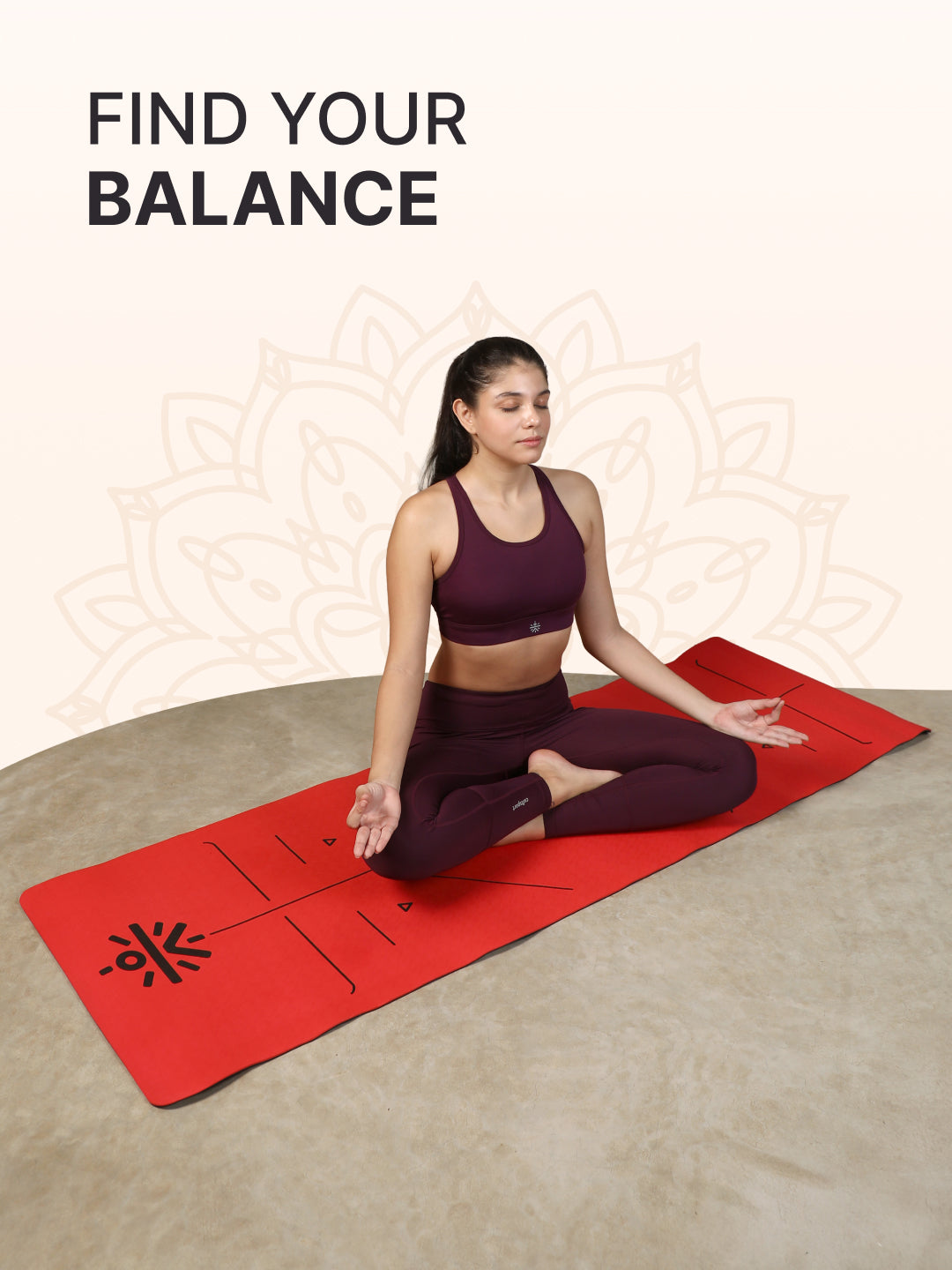 CULT Premium TPE Yoga Mat with Alignment Marks 6mm Thick Non-Slip Exercise & Pilates Mat for Men & Women, Eco-Friendly, Sweat-Resistant with Carry Strap - Red