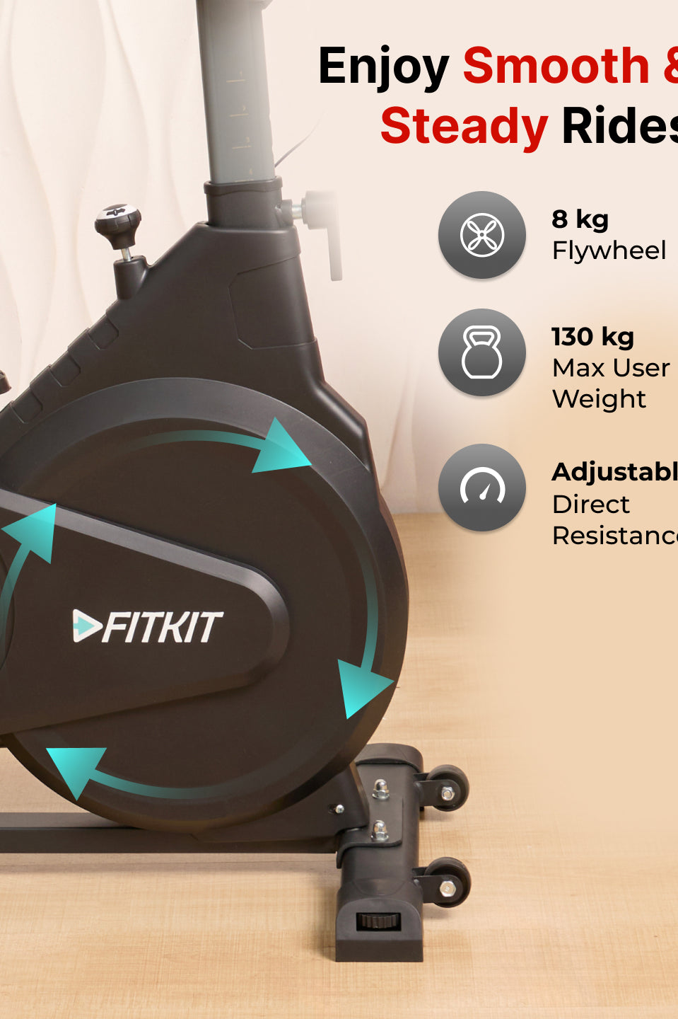 FK7003 Spinbike | 8kg Flywheel | Max Weight: 130Kg | Black (6 months warranty + 6 months extended warranty)