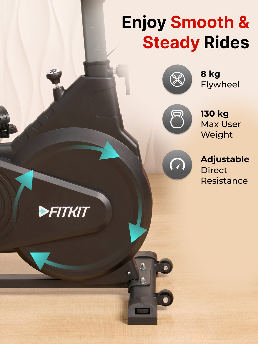 FK7003 Spinbike | 8kg Flywheel | Max Weight: 130Kg | Black (6 months warranty + 6 months extended warranty)