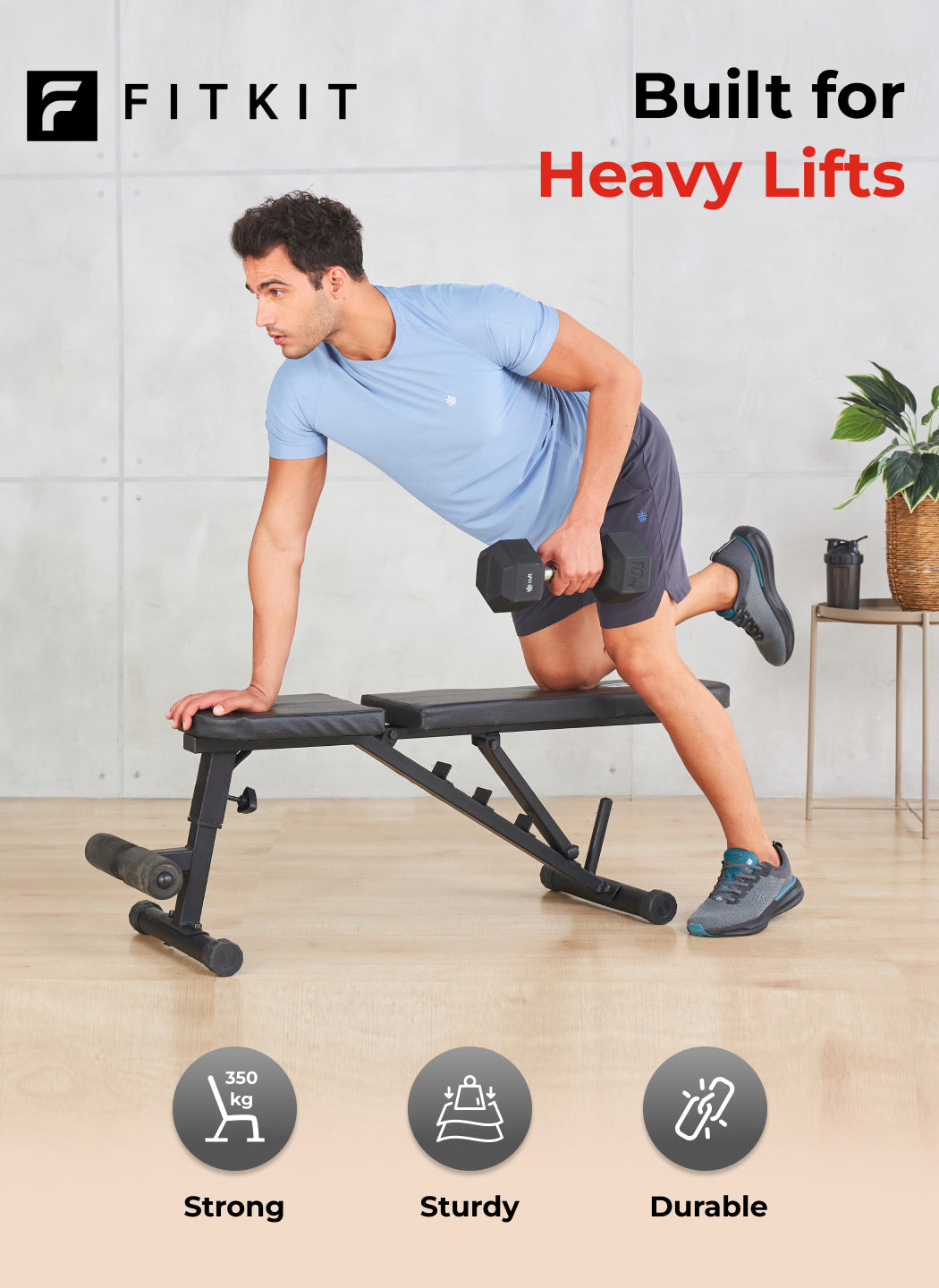 FITKIT by Cult Adjustable Bench for Home Workout with Leg Support | 350kg Weight Capacity