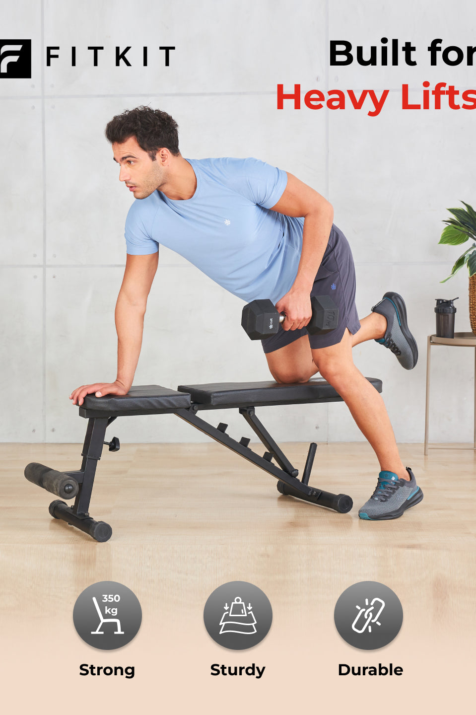 FITKIT by Cult Adjustable Bench for Home Workout with Leg Support | 350kg Weight Capacity
