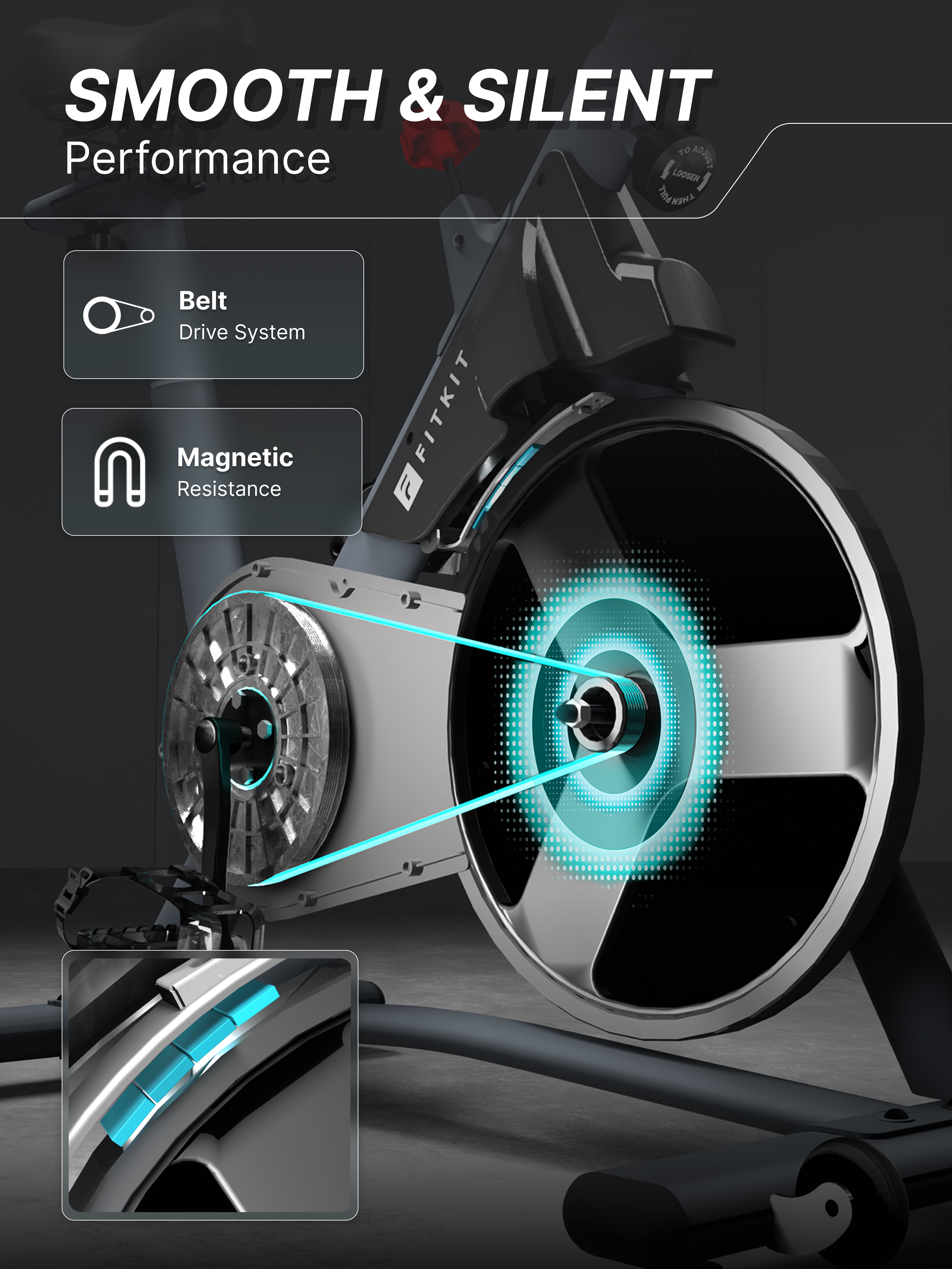 Fitkit by Cult FK7004 Premium Magnetic Spin Bike | 130kg Support | Stepless Resistance & 8kg Flywheel | LCD Display with Heart-Rate Tracking | Tablet Holder | Smooth & Silent Ride for Home Fitness