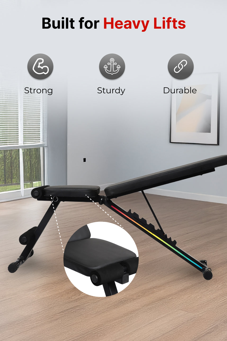 Cult Strivo Foldable Adjustable Workout Bench | 350Kg Max Weight | 8-Level Incline & Decline | High-Density Cushioning & Heavy-Duty Steel Frame Home Use Bench