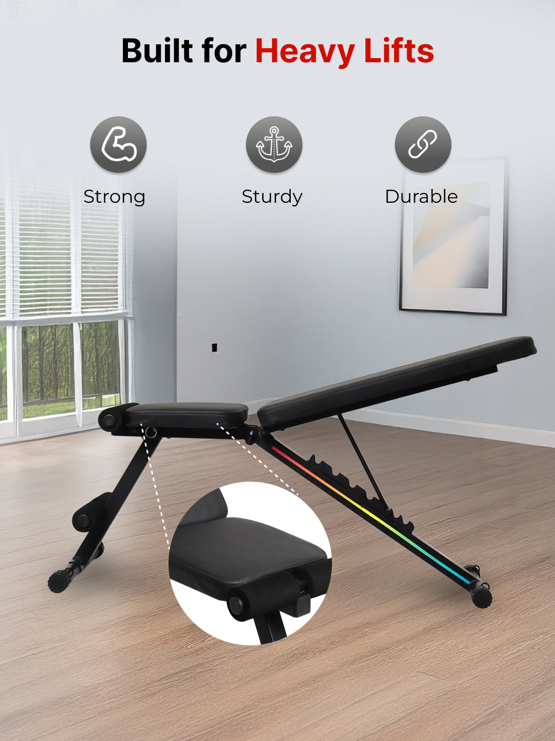 Cult Strivo Foldable Adjustable Workout Bench | 350Kg Max Weight | 8-Level Incline & Decline | High-Density Cushioning & Heavy-Duty Steel Frame Home Use Bench