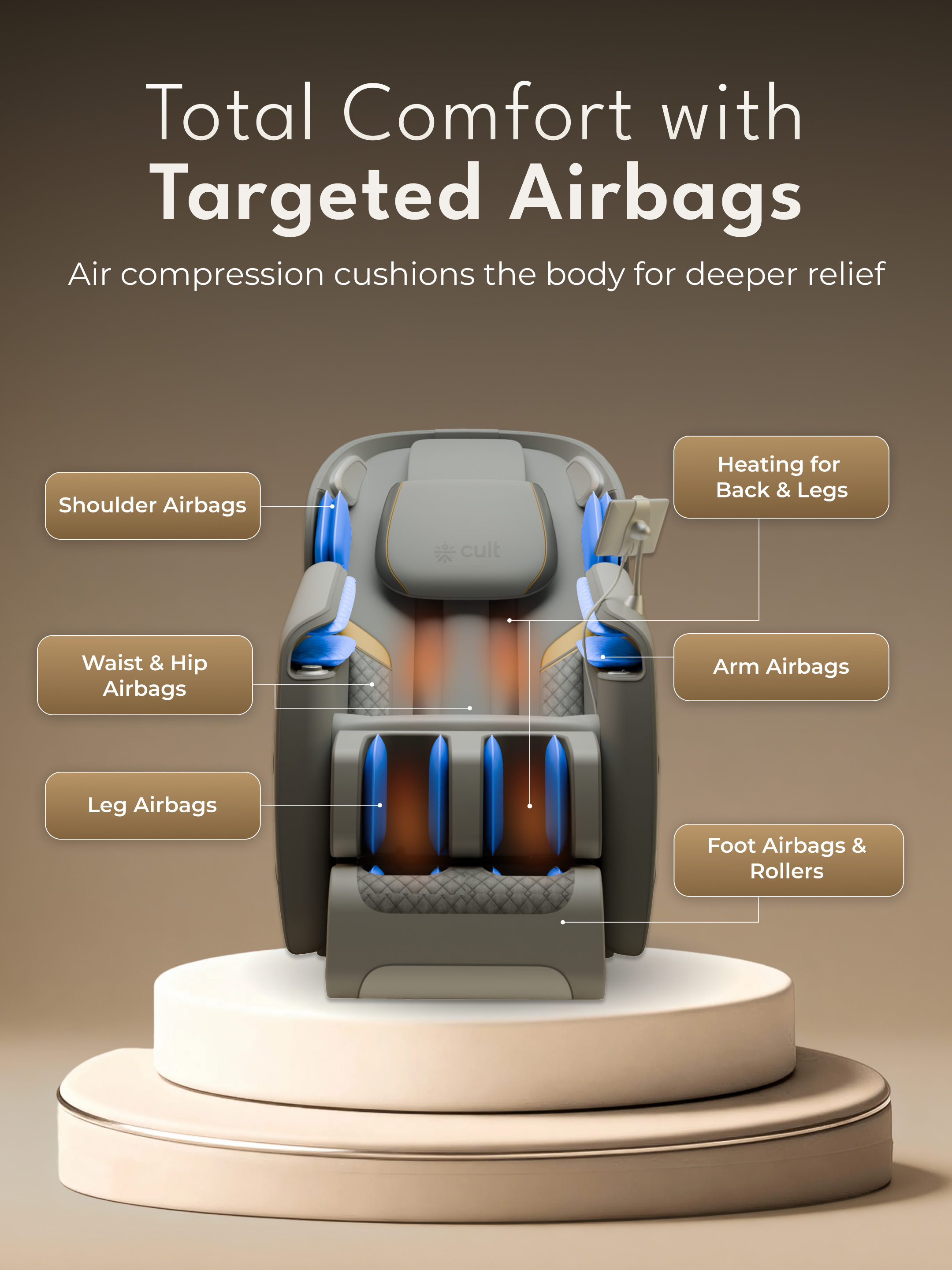 Cult LUXE Massage Chair | Zero Gravity with AI Voice & Bluetooth | 3D Experience | Smart Dial & 18 Preset Programs | Smart Touch Screen