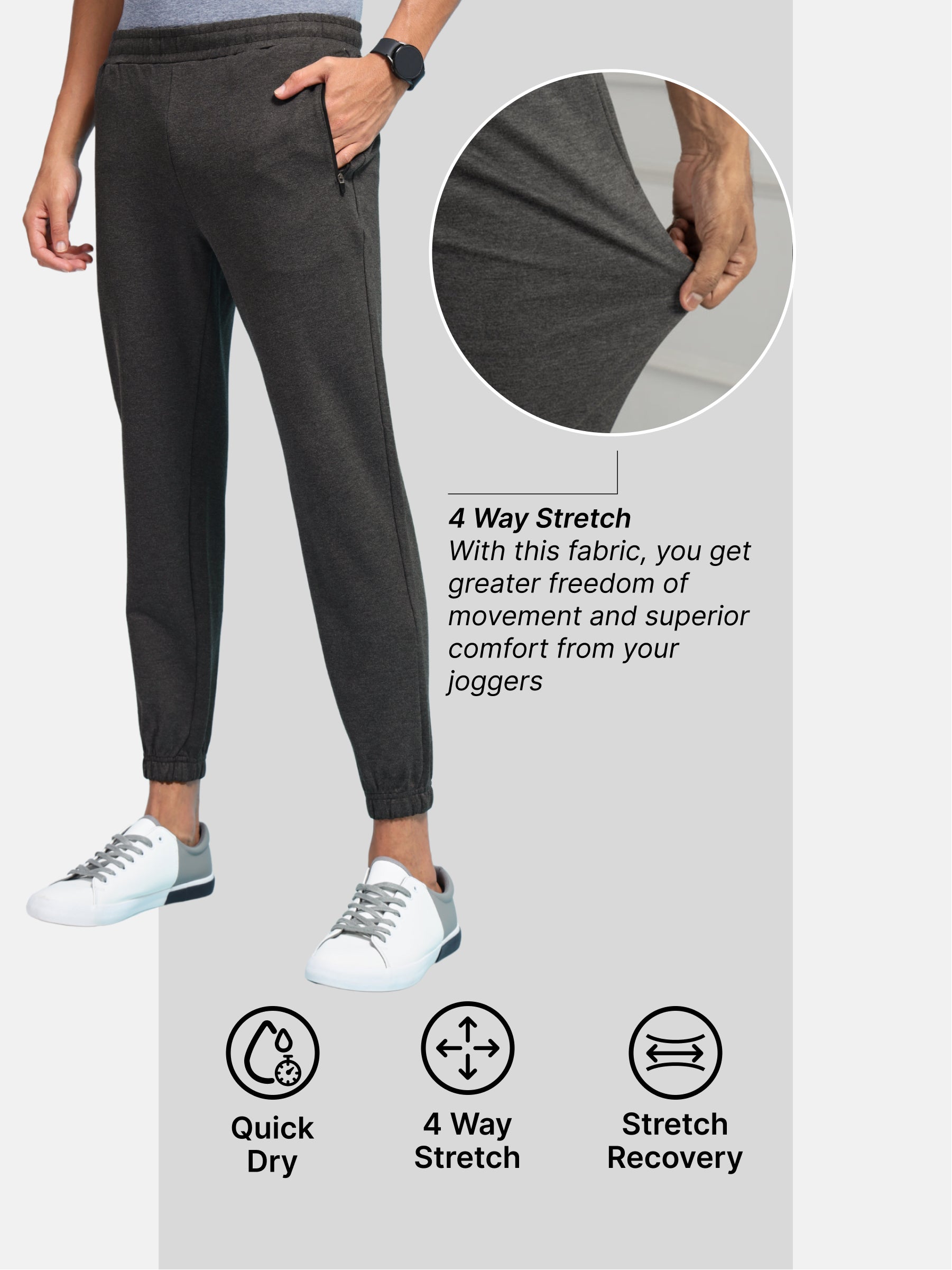 Textured 4 Way Stretch Joggers with Zip Pockets