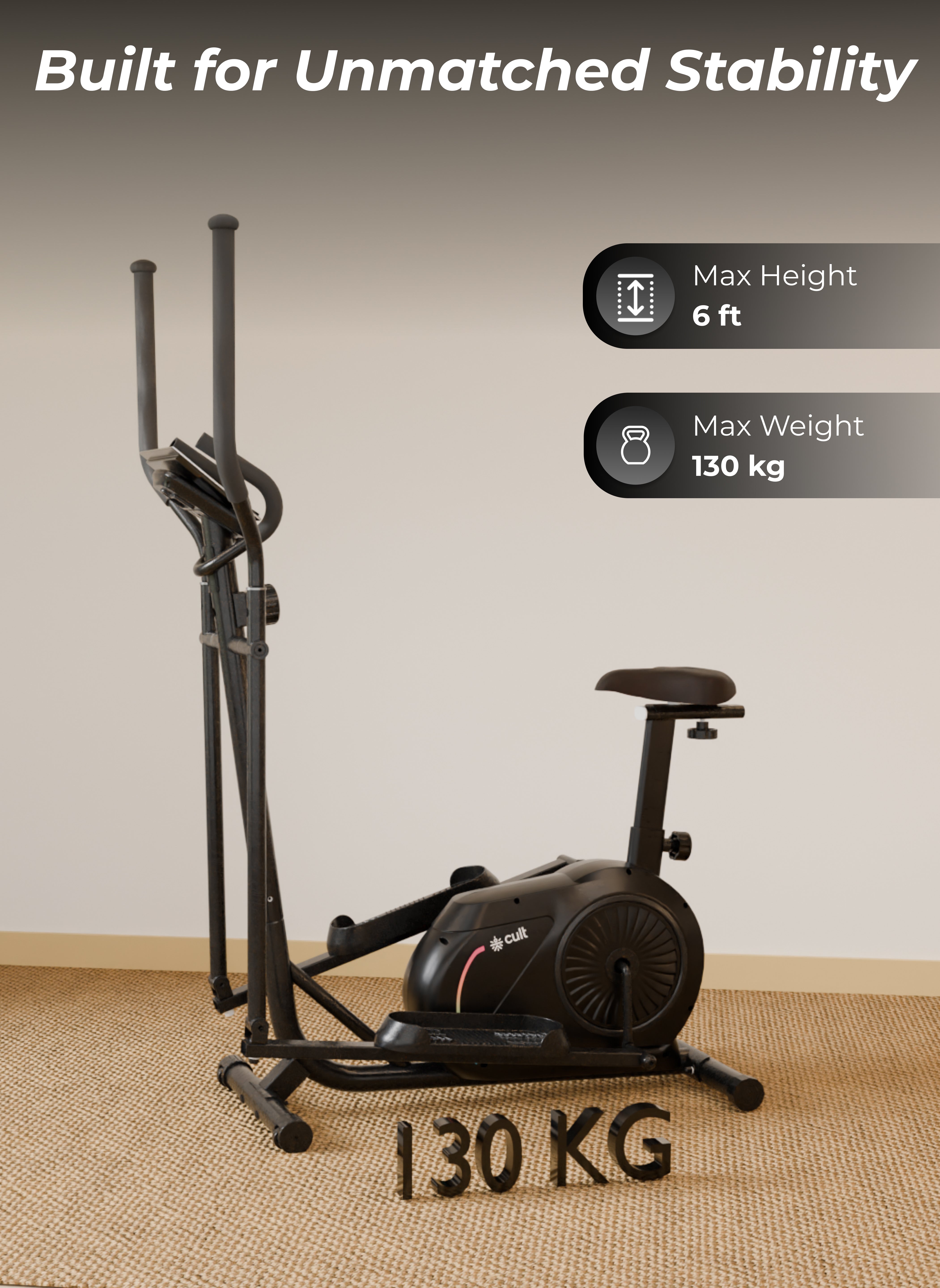 Cult SmartCrossNeo Magnetic Elliptical Trainer | 4Kg Flywheel | Max Weight: 130Kg | Home Use Cross Trainer - Black