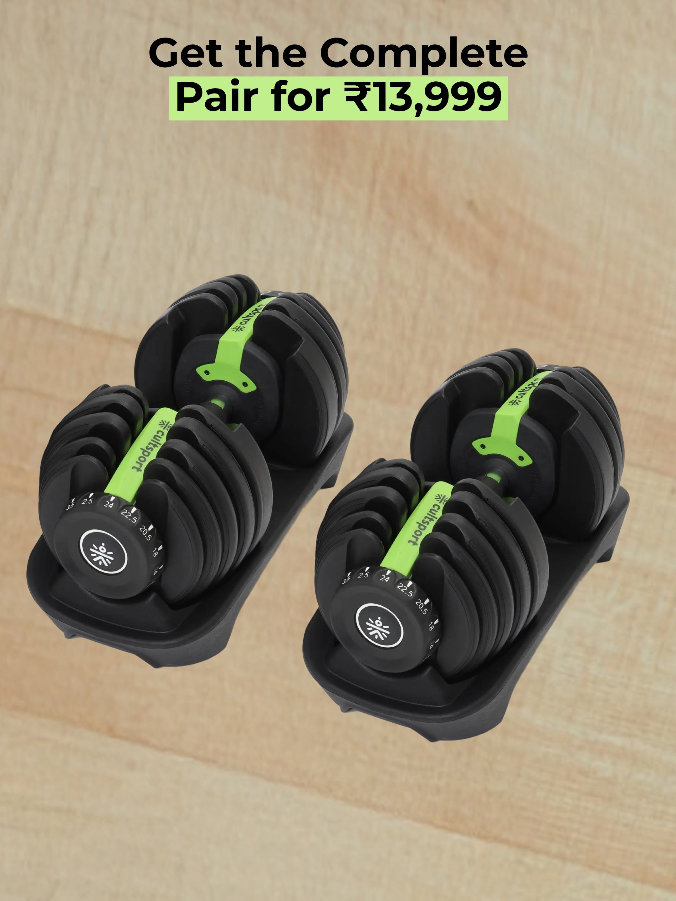24 kg Compact Adjustable Dumbbell (2.5kg to 24kg), Easy Weight Change: 15-in-1 (1 piece) (6 Months extended Warranty only on Cultsport.com)