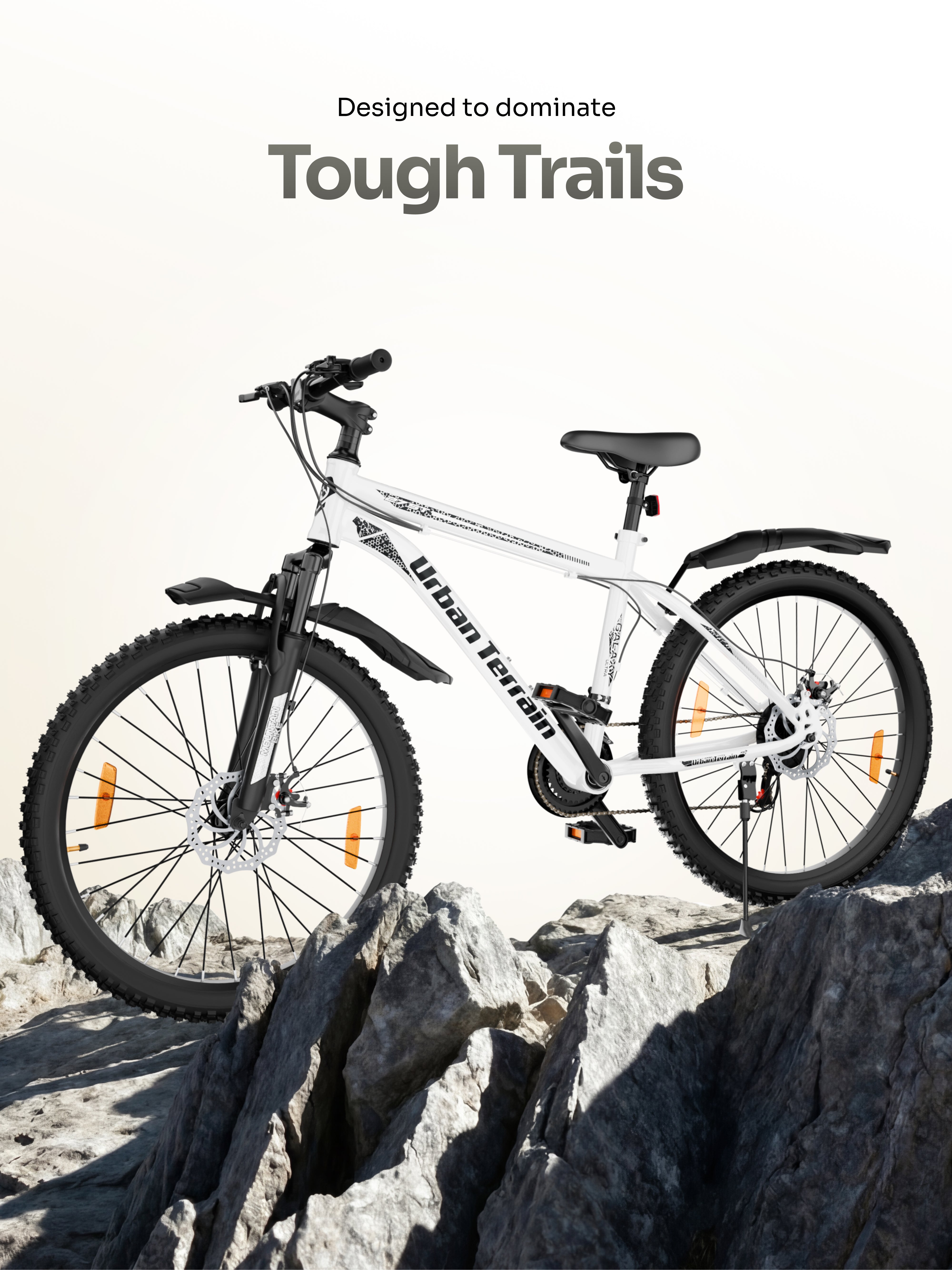 Galaxy Ultra Mountain Bike Steel 21 Speed Cycle 27.5 inch Tyre, White With Front Suspension, Single Wall Rim and Dual Disc Brakes Ideal For 5.2 ft to 6 ft