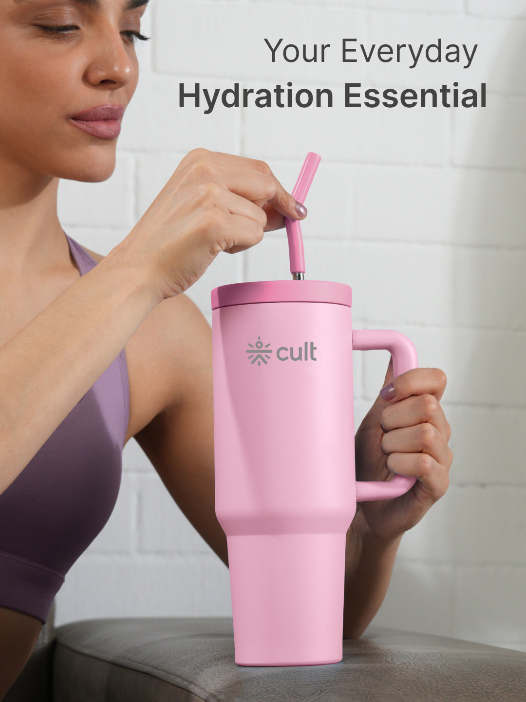 cult Tumbler 1200ML Steel Straw with Straw Cap and Cleaner Unisex Pink