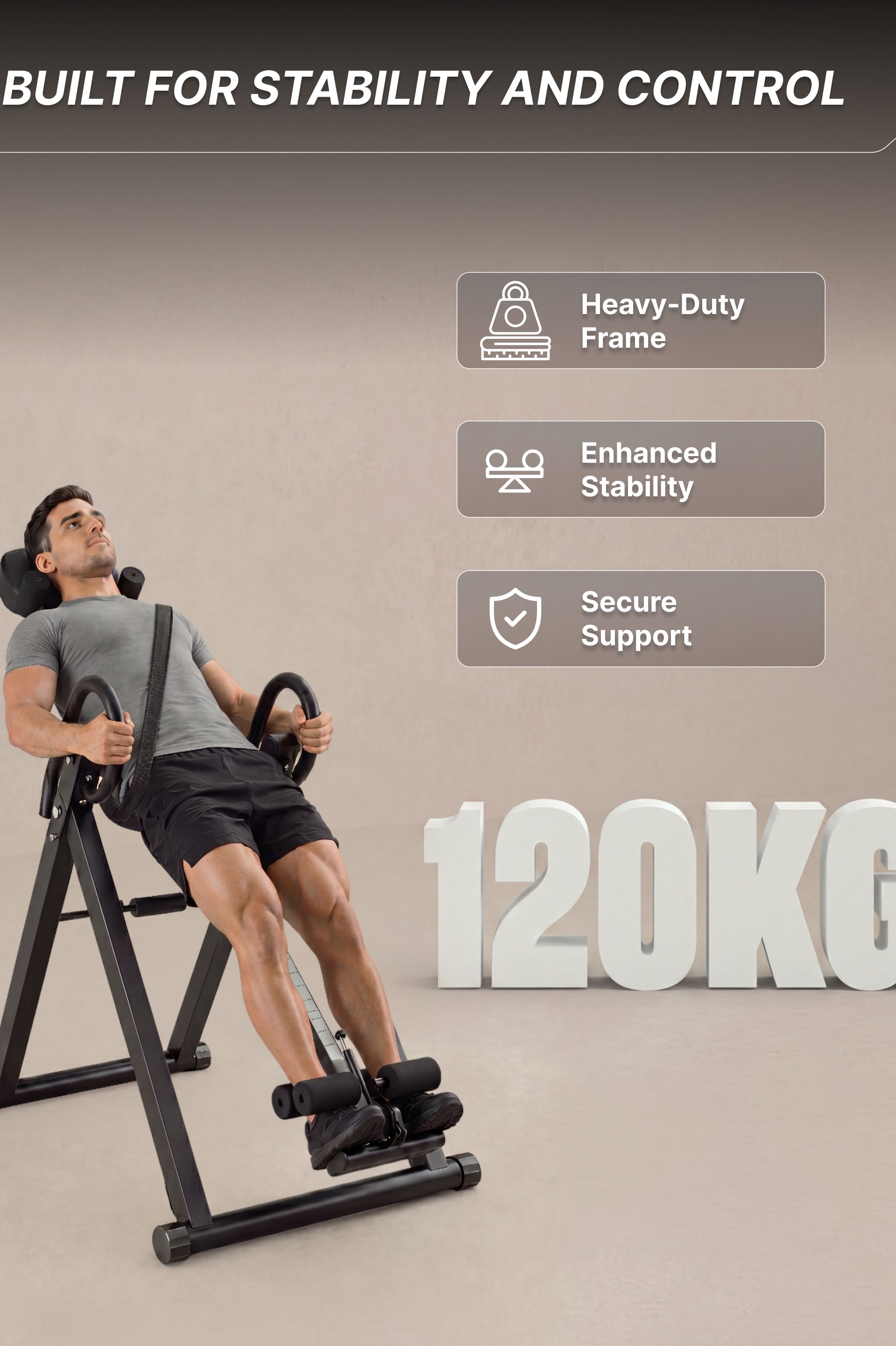 Fitkit by cult Inversion Table | 4 Inversion Positions | 120 Kg Weight Support | Adjustable Height | Safety Belt & Ankle Locking System | Back Stretching & Spine Decompression Equipment | Foldable Compact Home Fitness Tool