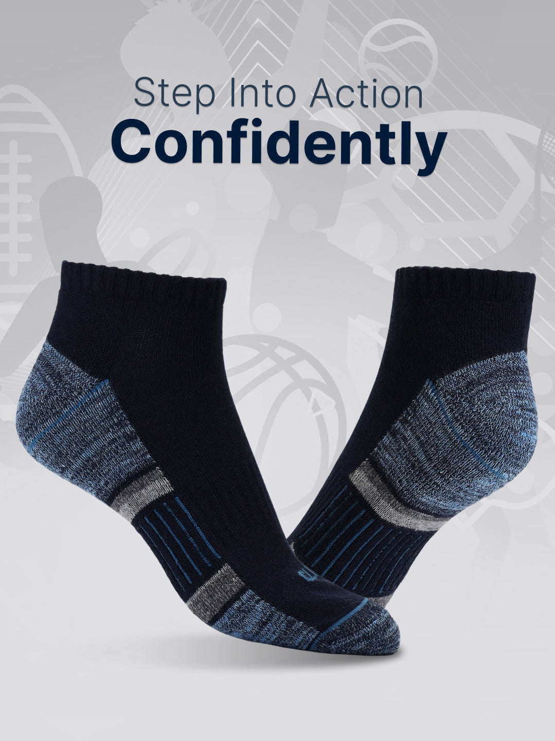 Sports Low Ankle Pack of 3 Grey,White & Black Men's Cotton Socks