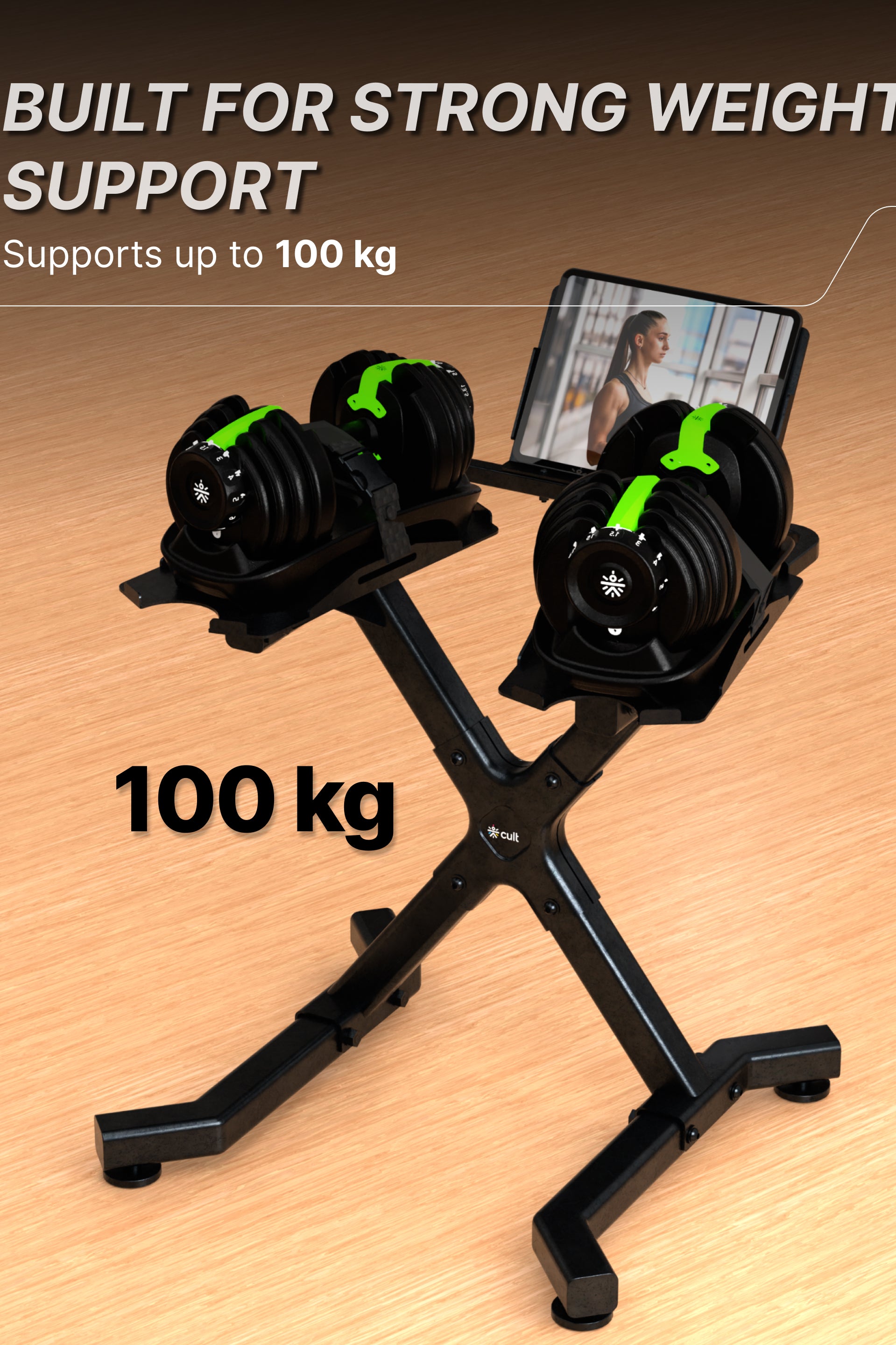 Cult Dumbbell Stand | 100 KG Weight Capacity | With Wheels & Tablet Holder | Protected Edges | Compact Home Gym Storage (6 Months extended Warranty only on Cultstore.com)